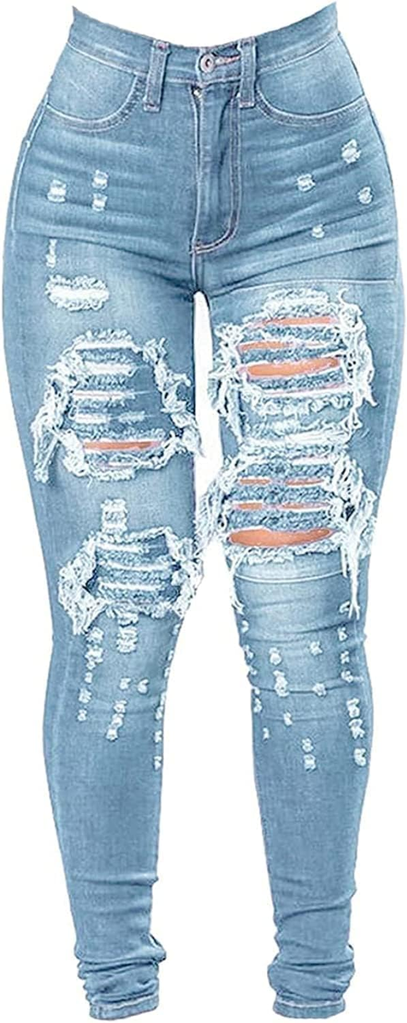 Women'S Destroyed Slim Fit Outdoor Jeans Ripped Skinny Street Denim Pants Distressed High Waist Jeans Pants