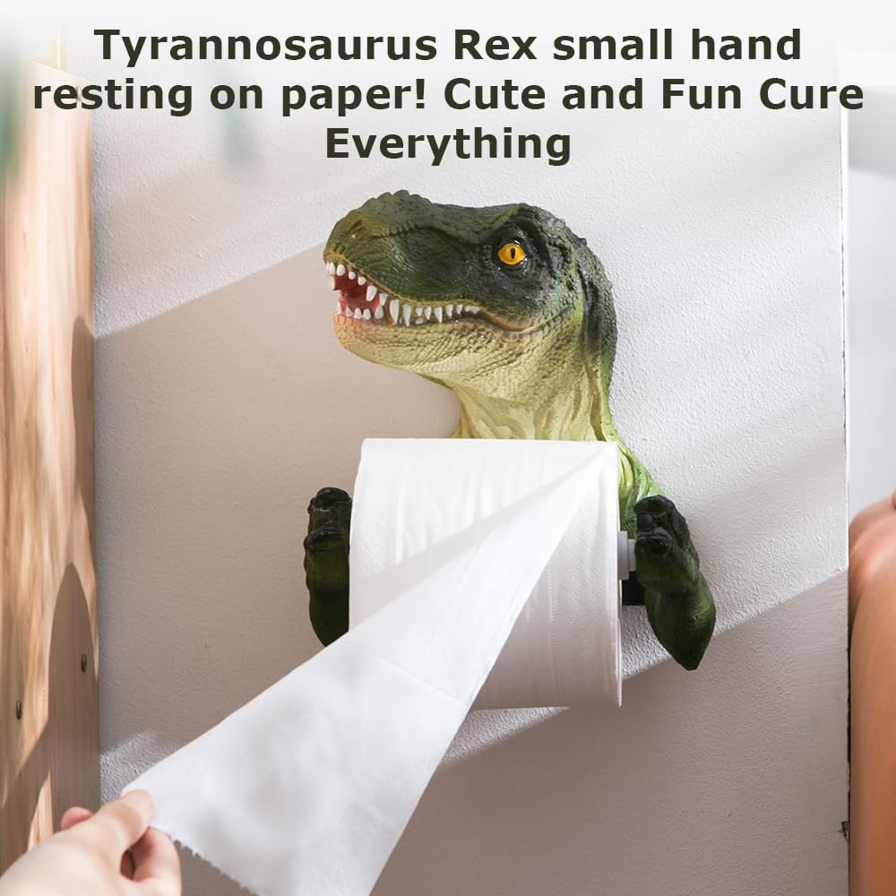 MOTRAIN Funny Dinosaur Toilet Paper Holder, Wall Mounted Resin Bathroom Shelf, No-Drill Towel & Paper Roll Hanger, Quirky Home Decor Accessory for Kids & Adults image number 2