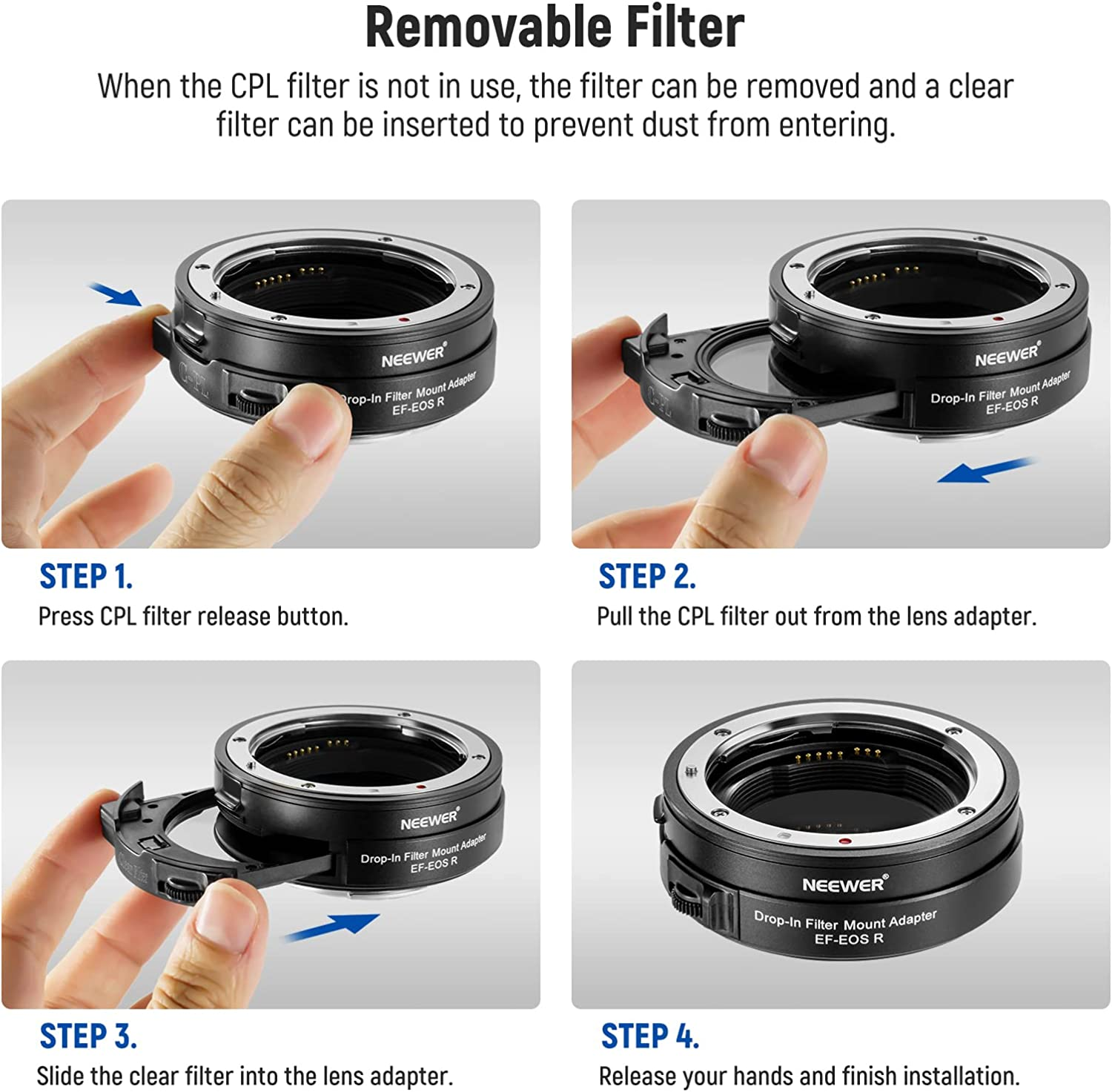 NEEWER EF to EOS R Mount Adapter with Drop in CPL Filter, Autofocus Lens Converter Ring Compatible with Canon EF/EF-S Lens to EOS R EOS Ra EOS RP EOS R5 EOS R6 EOS R3 EOS C70 R5C R7 R10 R8 R50 Etc