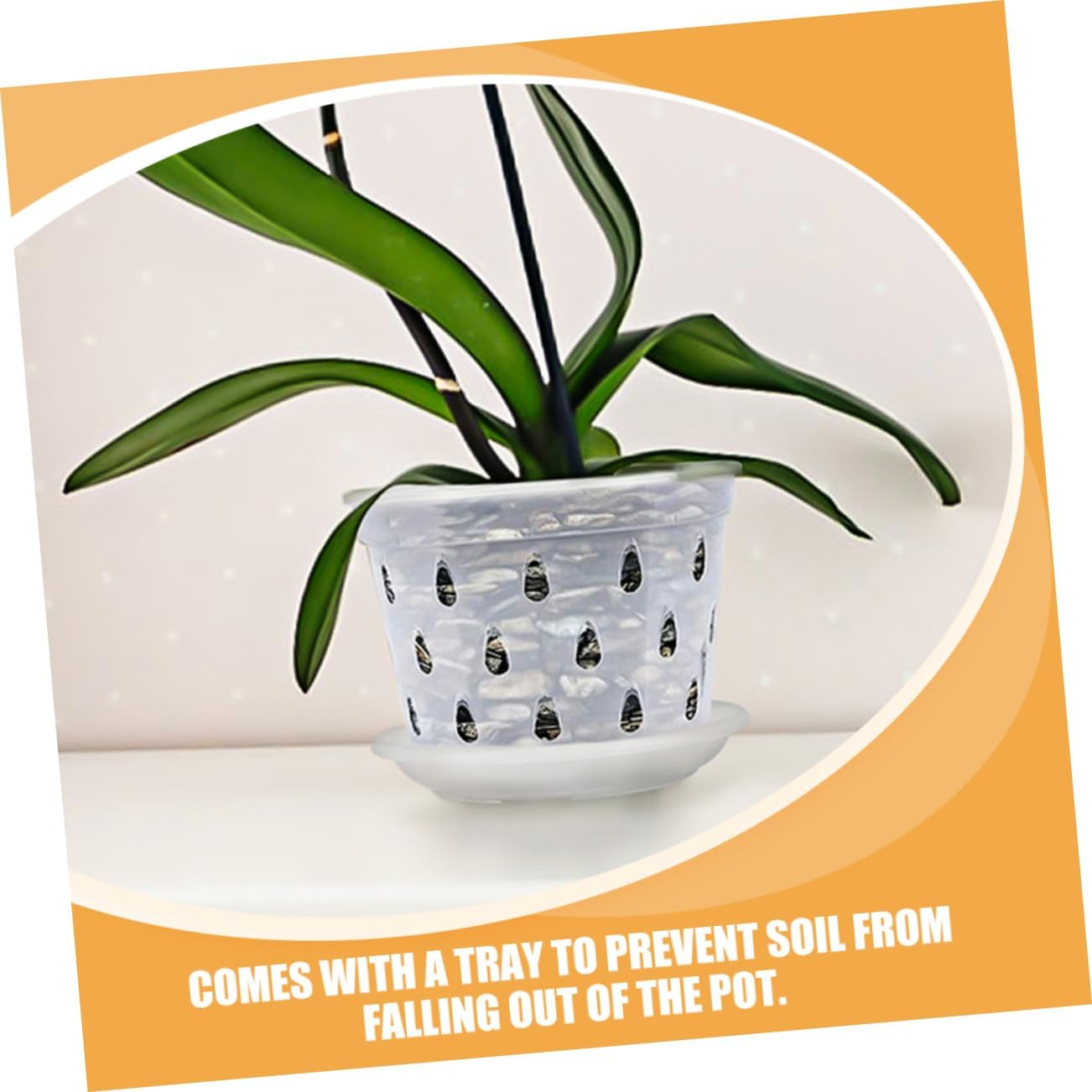 BEBEMOKO Plastic Orchid Pots Holes and Trays for Indoor and Outdoor Gardening, Breathable round Nursery Plant Containers 5Pcs Set Drainage for Orchids image number 1