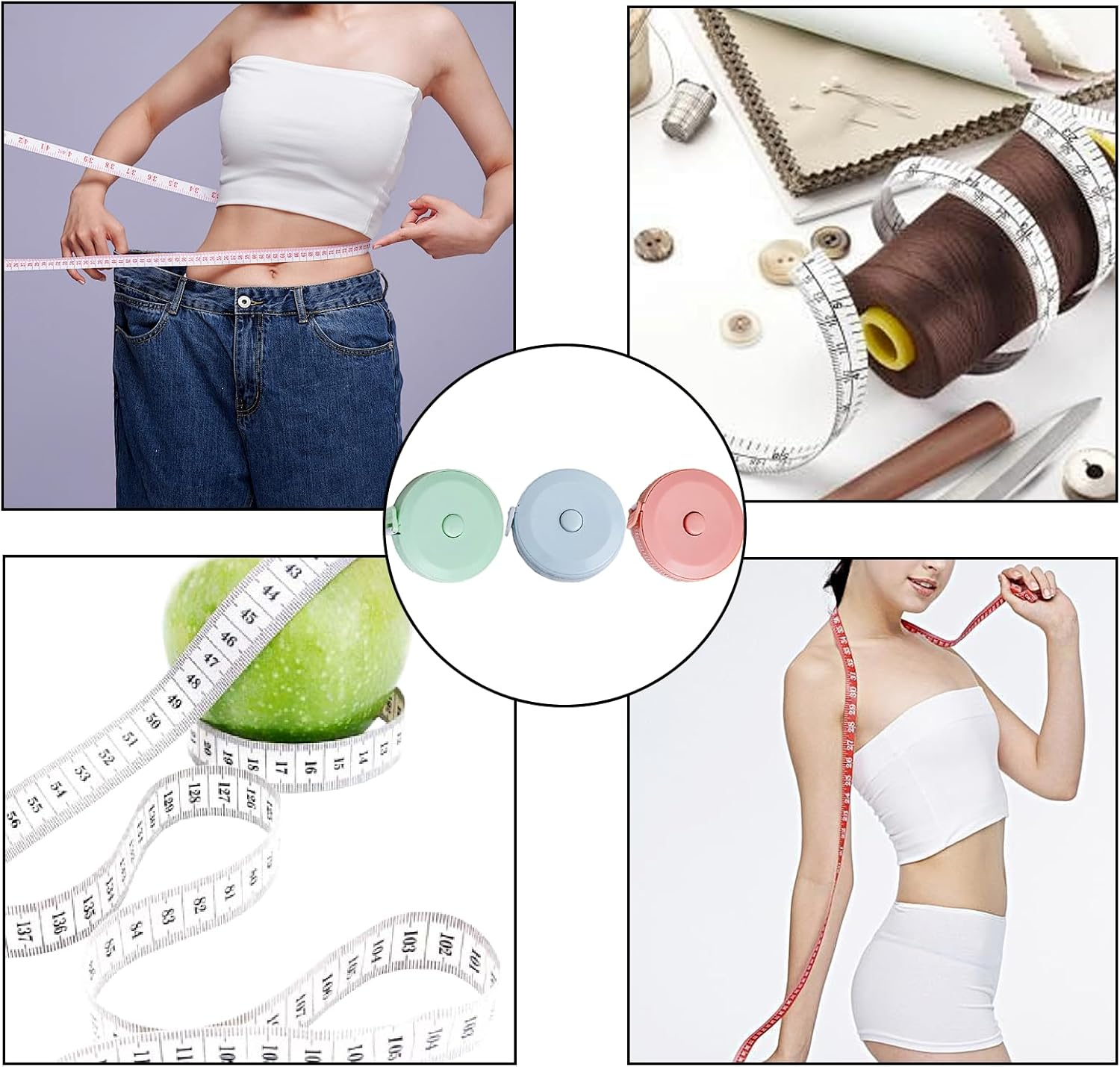 4 Pack Soft Measuring Tapes Retractable Small Mini Soft Sewing Fabric Waist Measure Tapes Fabric Measurement Digital Body Measuring for Height Tailor Home Craft Measurement image number 1
