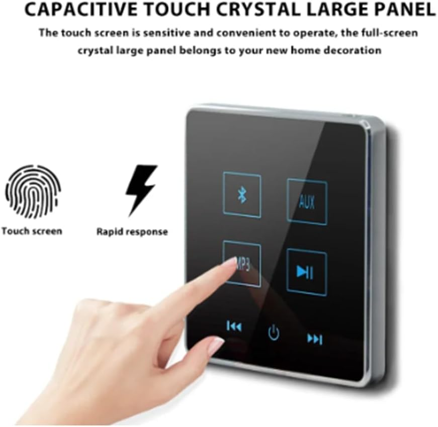 Home Theater Bluetooth Wall Amplifier Touch Screen Music Panel Home Background Audio System Support USB TF Card(Black) image number 2