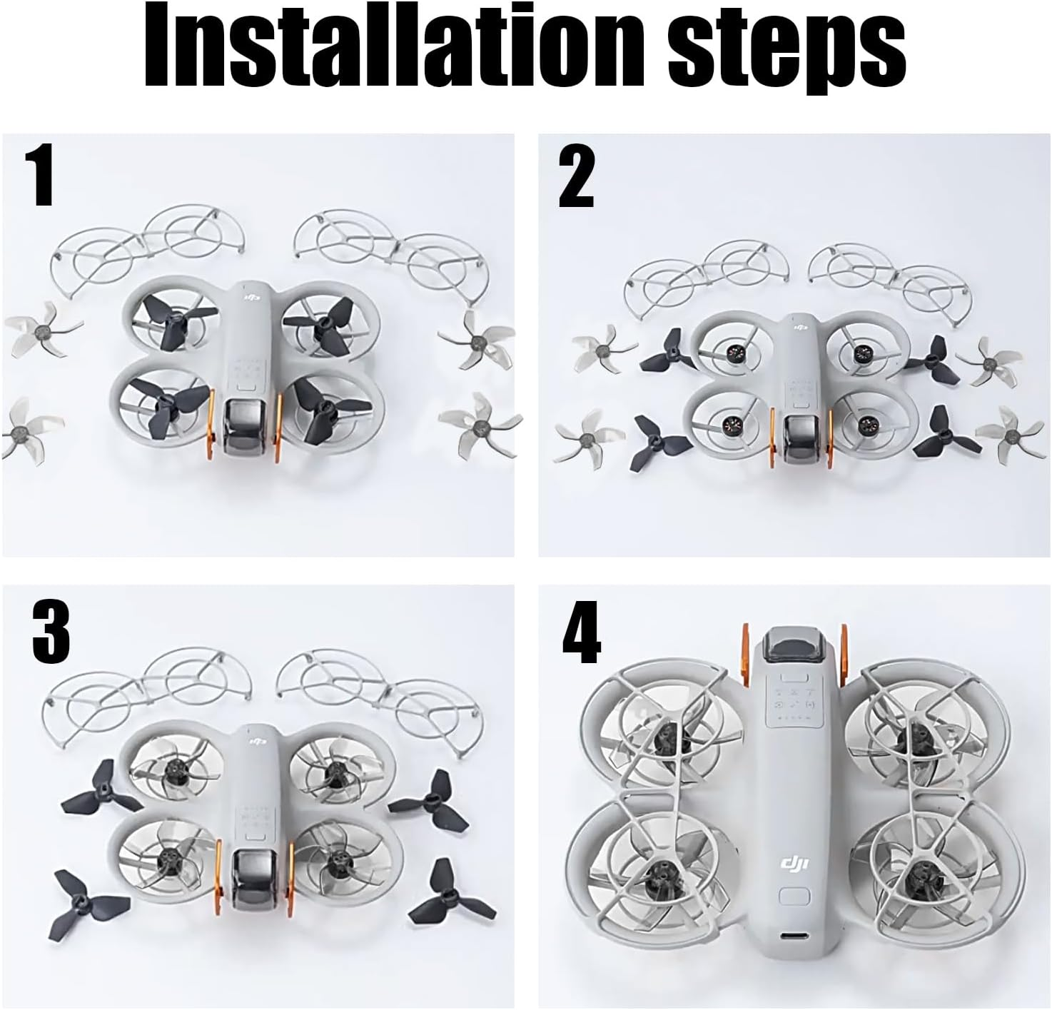 2 Pairs Low Noise Propellers Compatible with DJI NEO, Propeller Quiet for DJI NEO, Safe Multicoloured Available Low Noise Quick Release Robust Drone Accessories, Propeller Replacement Wings, Grey image number 1