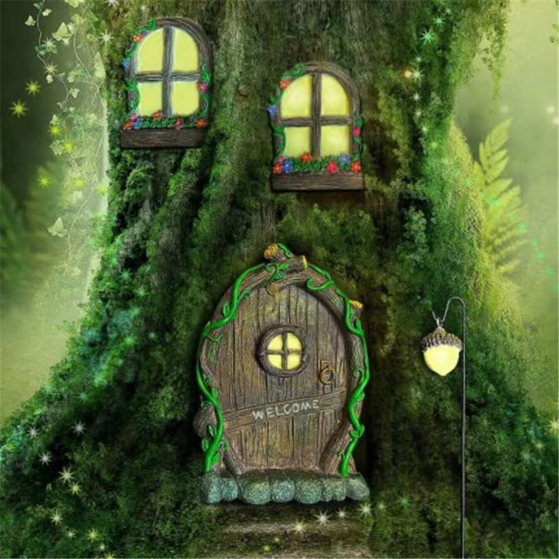 GANGH Garden Fairy Door Kits, Miniature Fairy Tree Ornaments, Fairy Doors Fairy Doors & Windows Kits for Tree Decorations Luminous Doors & Windows Kids Windows Glow in the Dark, Yellow, (GANGH08) image number 3