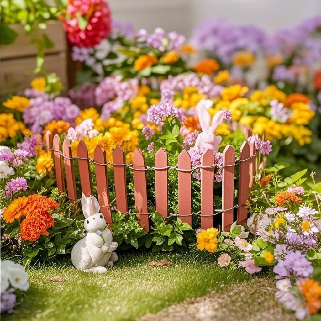 Miniature Wood Picket Fence Garden Ornament, 2 Pieces Wood Picket Fence Garden Decorative Fence, Miniature Fairy Garden Fence Wooden Decorative Ornament Fence Wooden Pickets Fences