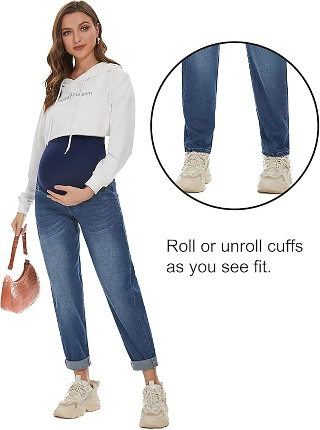 Women'S Maternity Jeans over Belly Comfortable Stretch Boyfriend Jeans Denim Pregnancy Trousers Blue,M image number 3