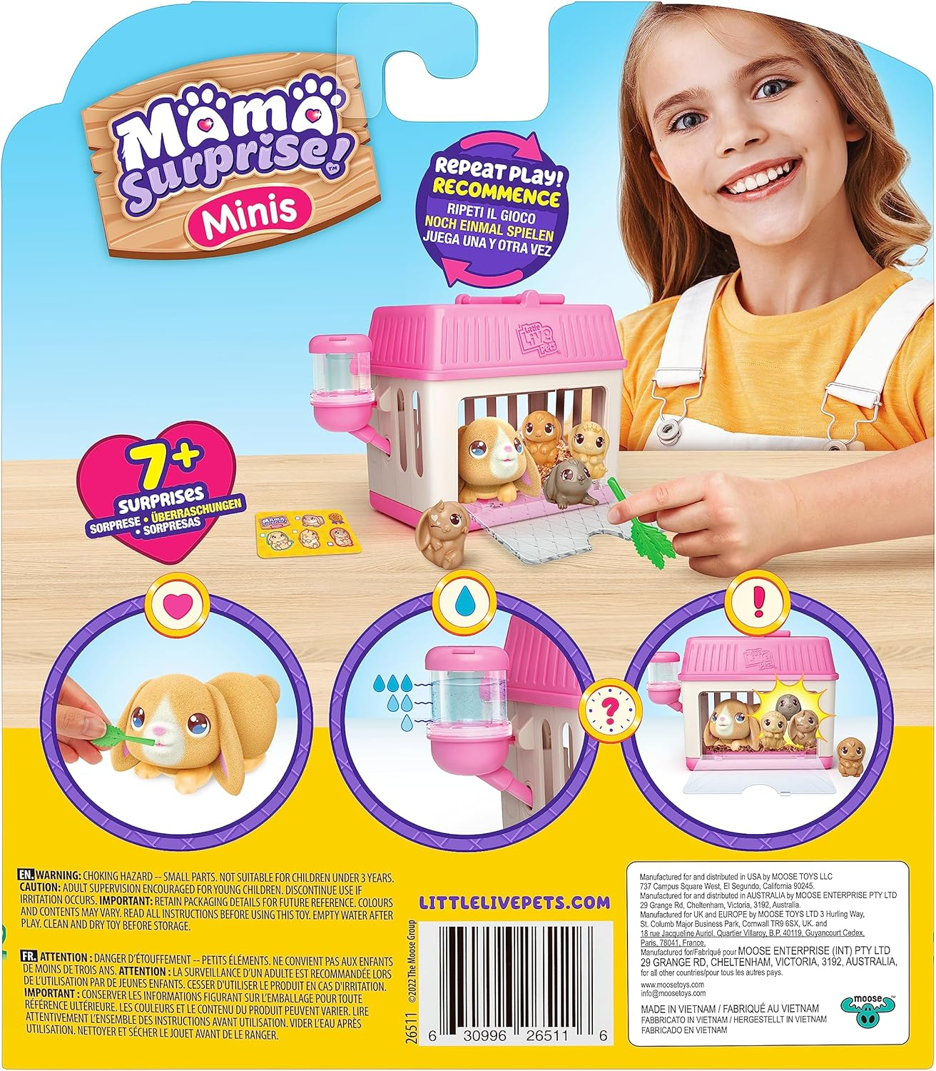 Little Live Pets - Mama Surprise Minis. Feed and Nurture a Lil' Bunny inside Their Hutch so She Can Be a Mama. She Has 2, 3, or 4 Babies with Surprise Accessories to Dress up the Babies image number 1