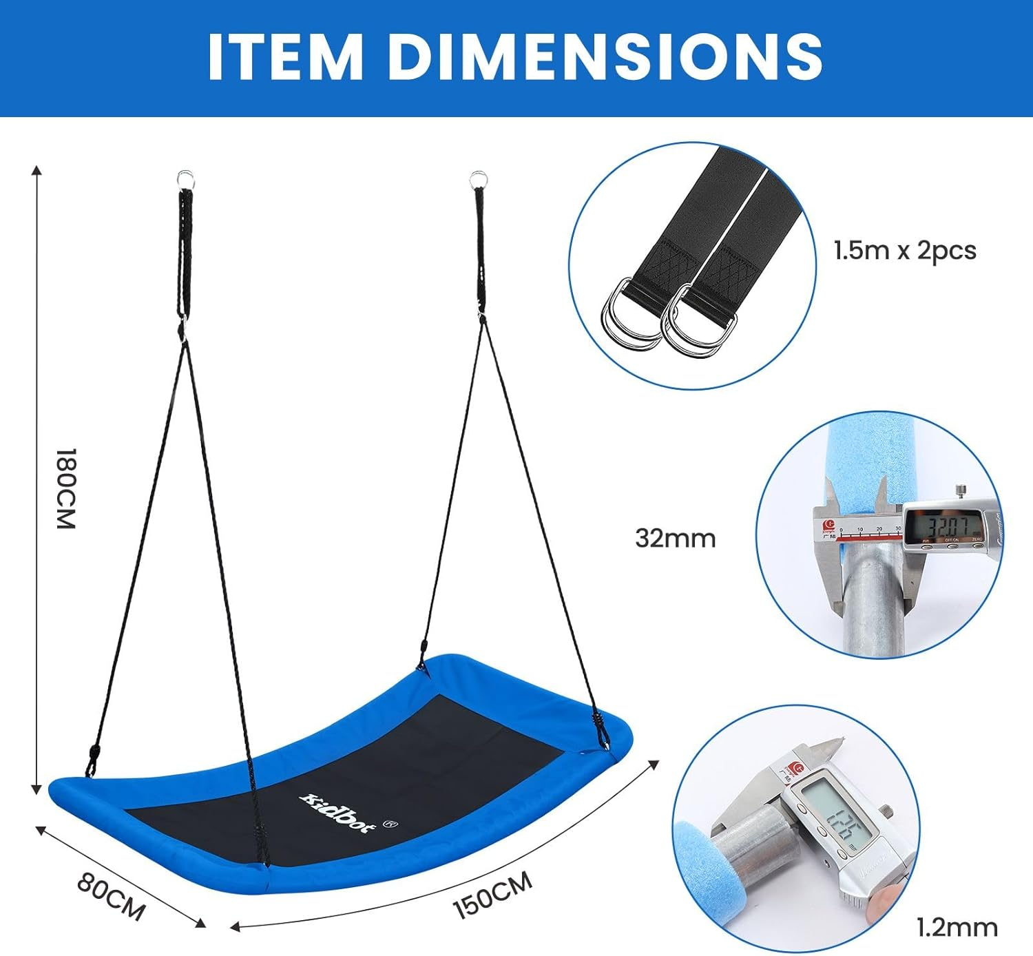 Kidbot Tree Swing Seat Chair Set Indoor Outdoor Childrens Adult Hanging Playset Rectangular Garden Camping Platform Straps XL Carabiners