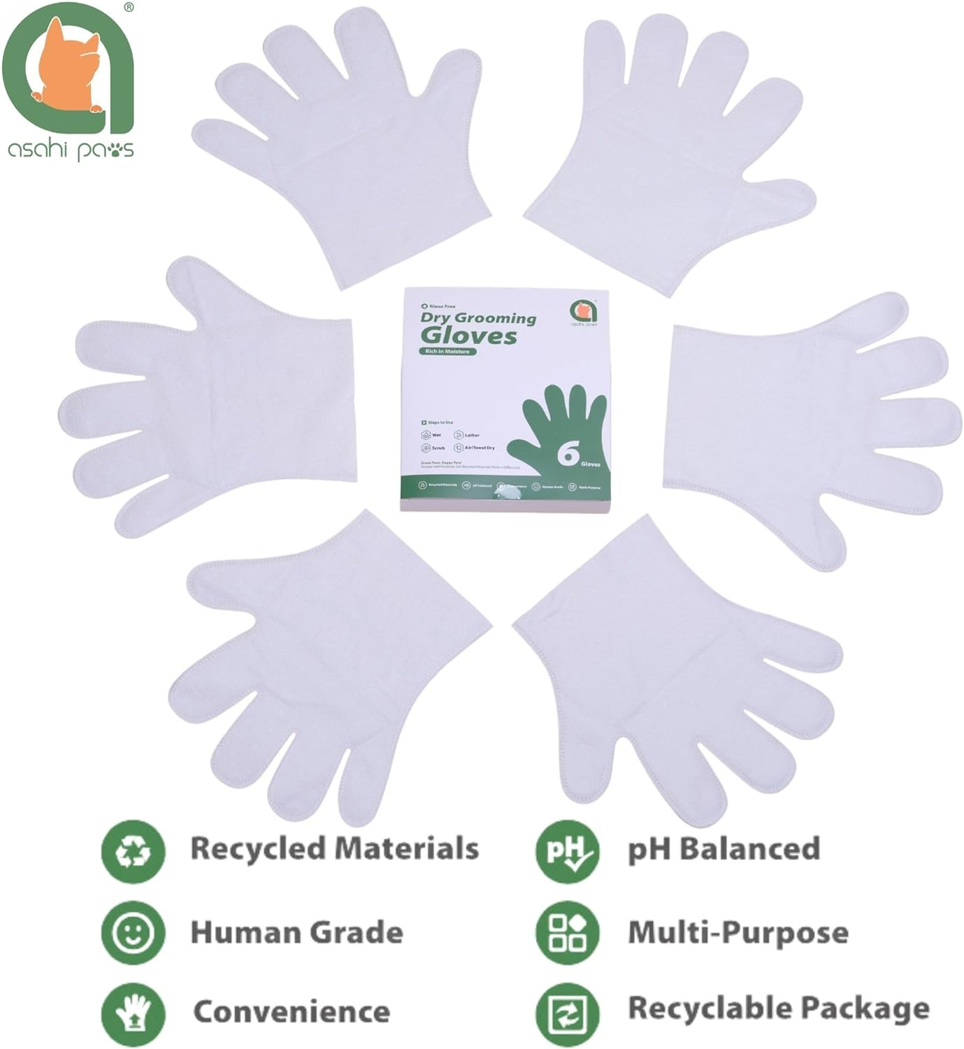 Dog Cleaning Gloves Wipes, Pet Cat Grooming Glove, Disposable Enhanced Five Finger Design Pet Glove Wipes for Dogs, Rinse Free Dry Gloves Suitable for Pet Families Cleaning (6 Gloves) image number 4