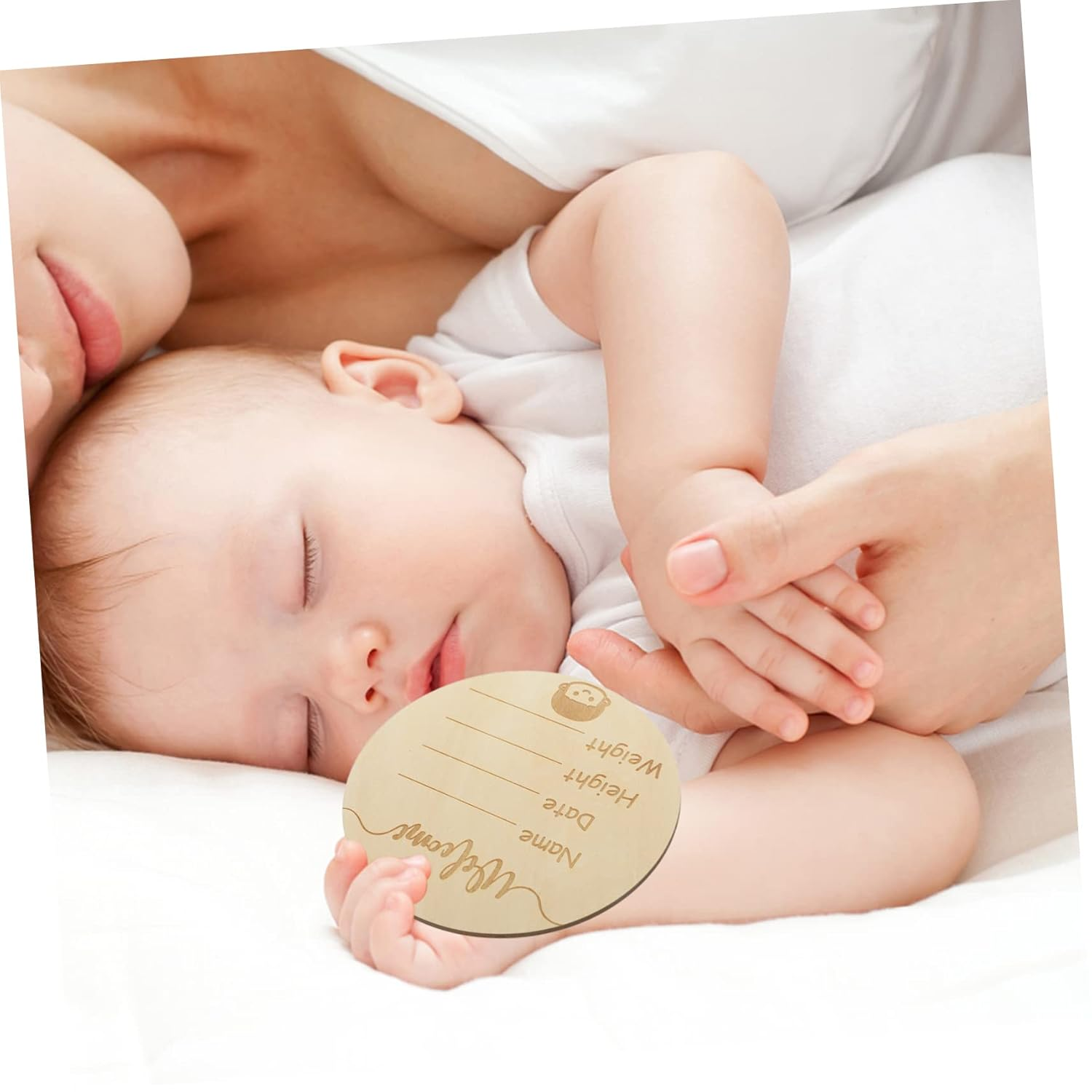 ERINGOGO Creative round Wooden Birth Announcement Sign Nursery Plaque for Name Photo Prop for and Celebrate image number 3