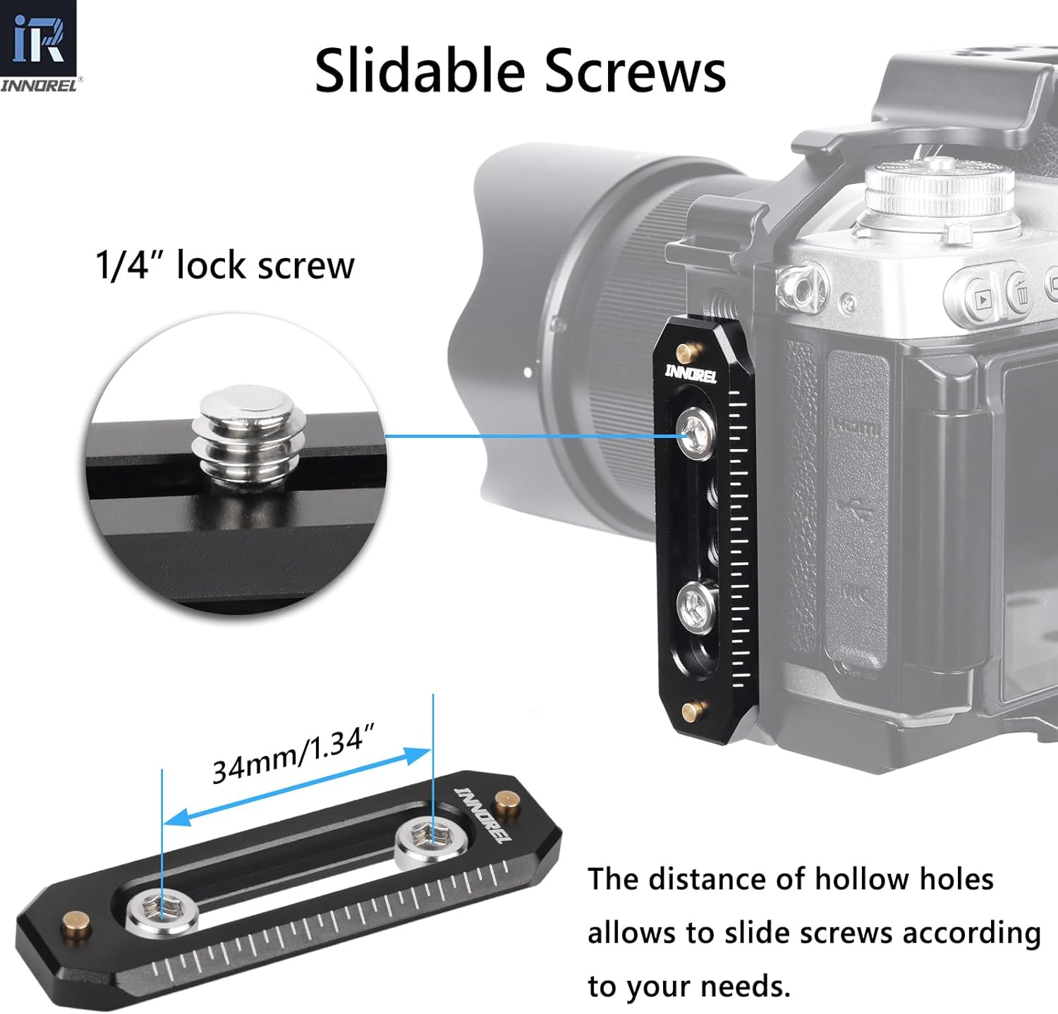 2 Packs Quick Release NATO Rail 65Mm Long Universal anti off Rail with 1/4" Screws and anti Drop Safety Pins NR65-INNOREL Aluminum Alloy Mini Rail for Camera Cage, Field Monitor Mount NATO Clamp image number 6