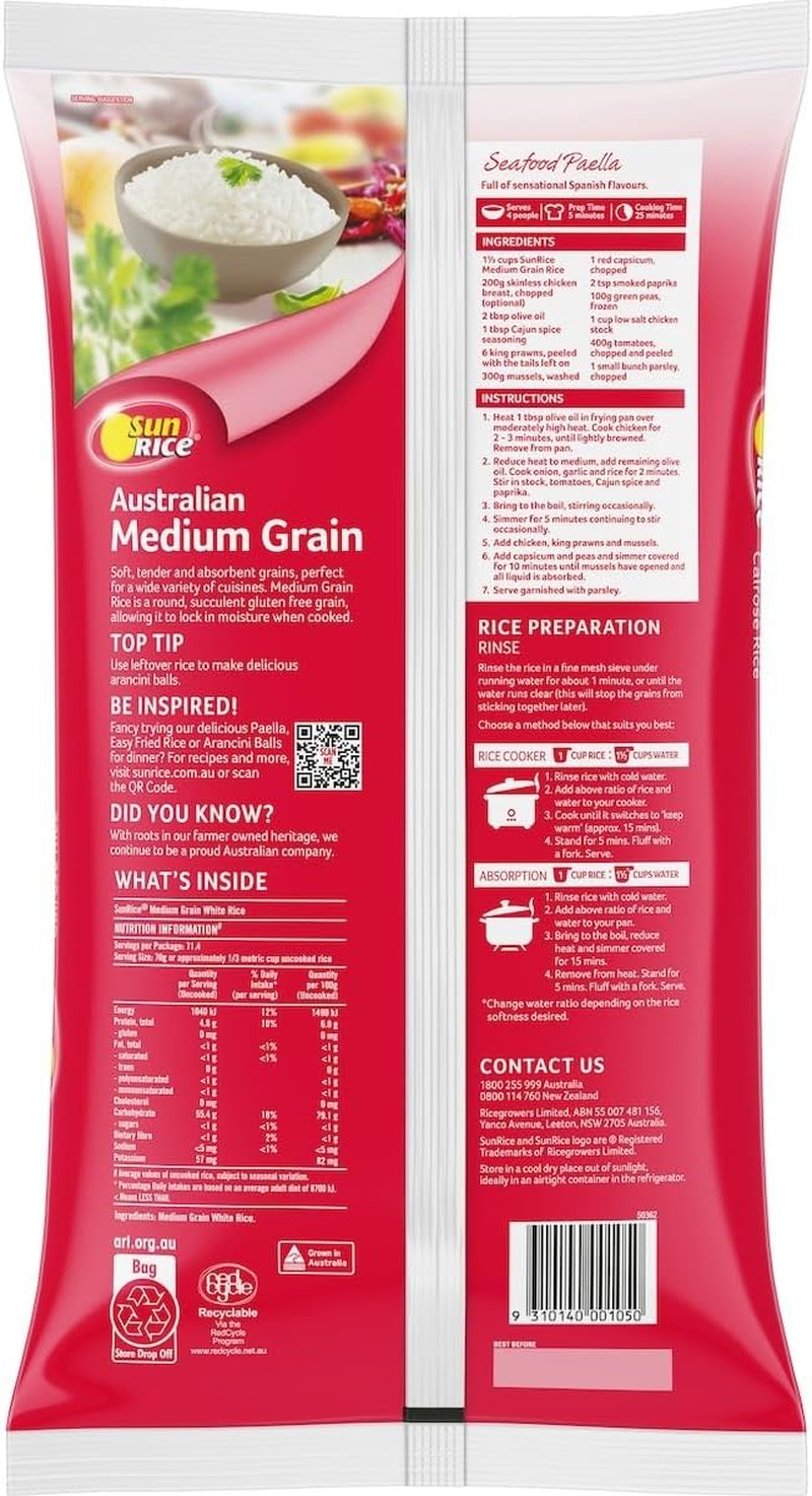Sunrice White Medium Grain Rice 5Kg image number 5