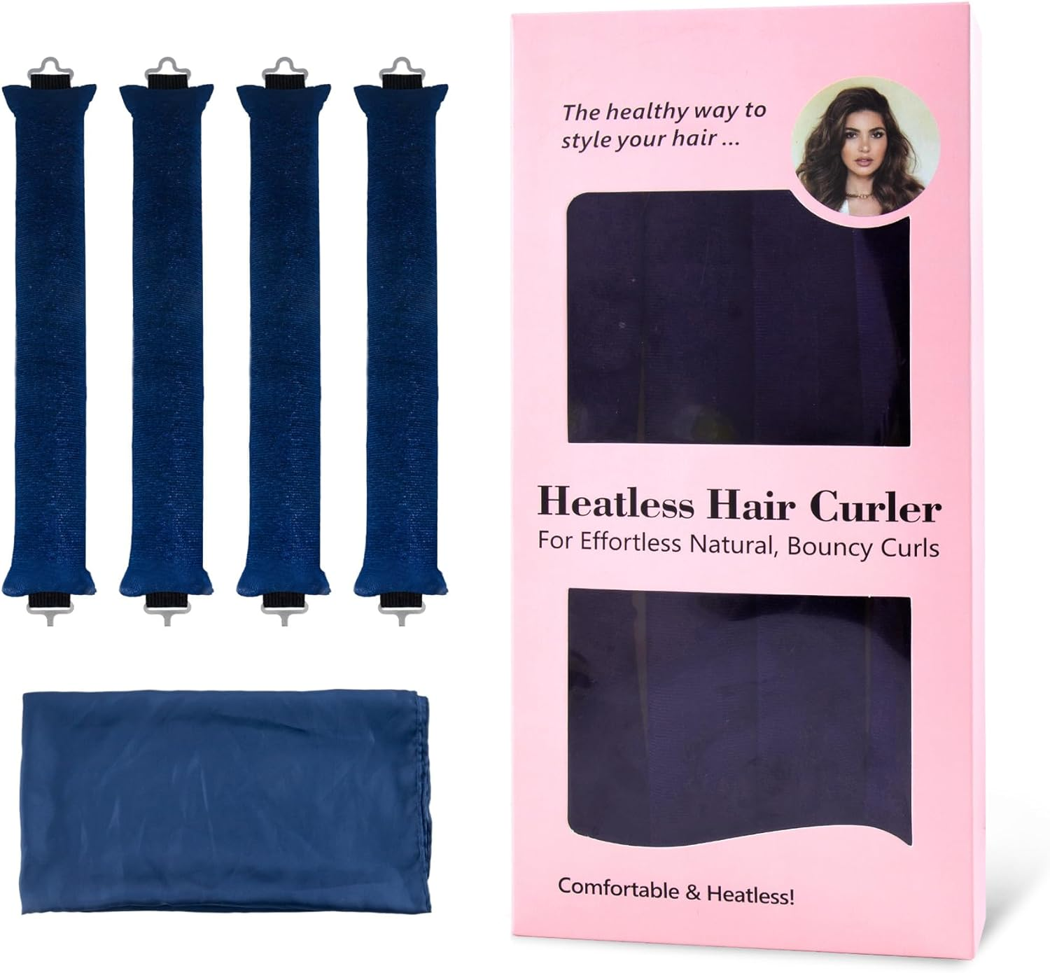 Heatless Hair Curler, Heatless Curls Overnight, No Heat Heatless Curling Rod Headband, Heatless Hair Curlers to Sleep In, 4PCS Rods with Hook for Most Hair Types (Pink, 1 Count (Pack of 5))