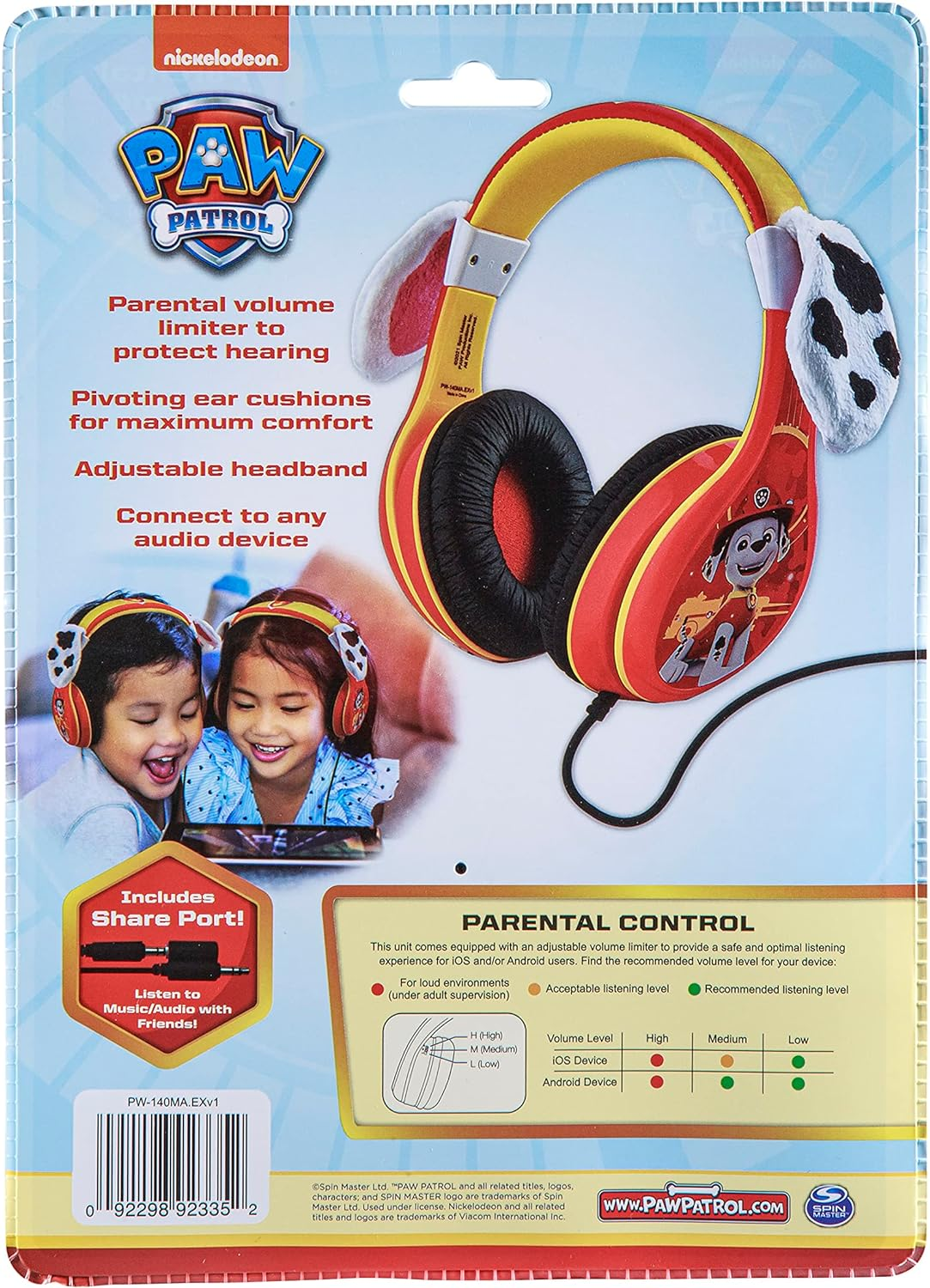 Ekids Paw Patrol Marshall Headphones for Kids with Built in Volume Limiting Feature for Kid Friendly Safe Listening, Red image number 2