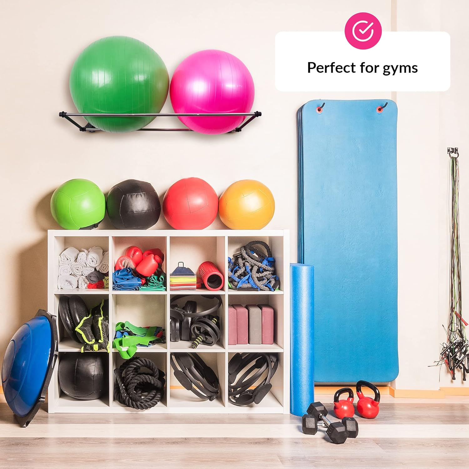 Exercise Ball Holder | Organize Your Space | Wall Mounted Ball Rack | Yoga Ball Holder | Exercise Ball Wall Mount | Fitness Ball Rack | Therapy & Stability Ball Rack | for Gyms, Studios, Home Gyms image number 3