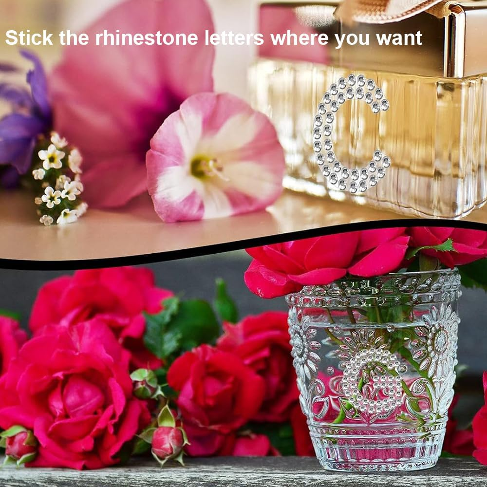 204 Pieces Rhinestone Letters 6 Sheets, Glitter Iron on Letters, Rhinestone Letter Stickers image number 1