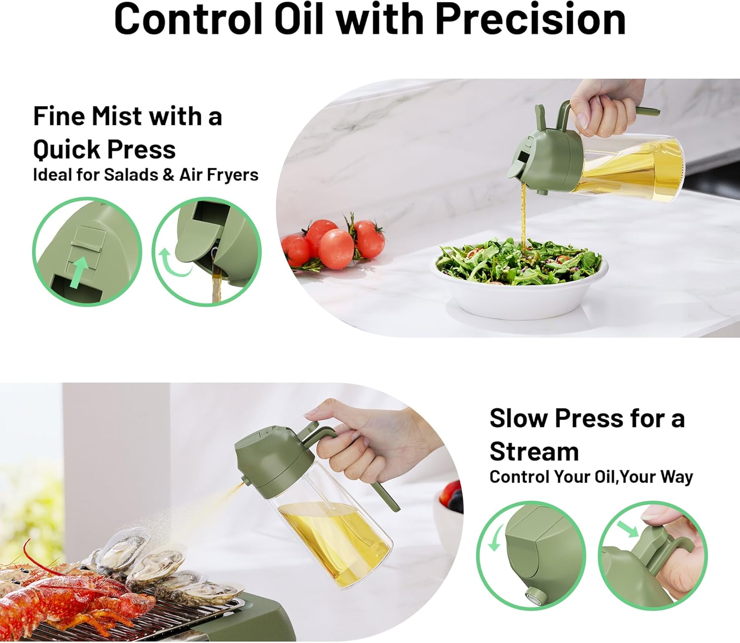 470Ml Oil Sprayer for Cooking, 2 Modes Olive Oil Spray Bottle with No-Drip Design, Refillable Oil Mister for Air Fryer, Salad, Grilling, Baking, Kitchen Gadgets for Healthy Cooking image number 3