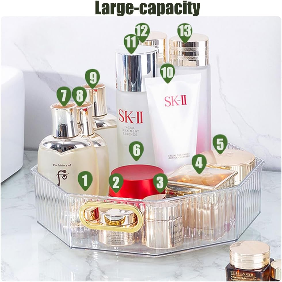 FOREVERIE Lazy Susan Turntable Organiser, 360 Degree Rotating Makeup Organisers, 11" Revolving Spice Rack Organizer for Kitchen, Clear Fruit Bowl Basket Tray for Household, White Clear image number 2