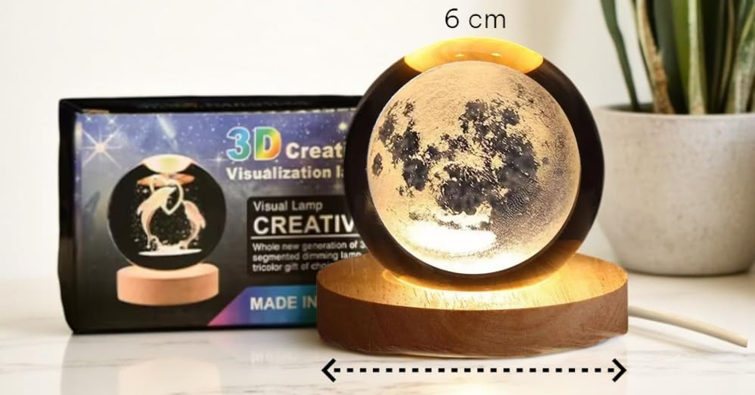 3D Moon Crystal Ball Night Light, Stunning Moon Design, Elegant Decorative Lamp for Kids, Teens, and Space Lovers, Perfect for Bedroom, Desk or Gift Use image number 4