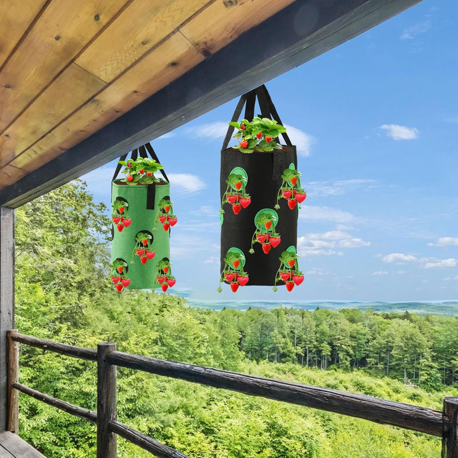 2Pcs Strawberry Planter Bags, Cylindrical Hanging Grow Bags Vertical Garden Wall Planter Durable Topsy Turvy Tomato Planter for Outdoor Indoor Hanging Planting