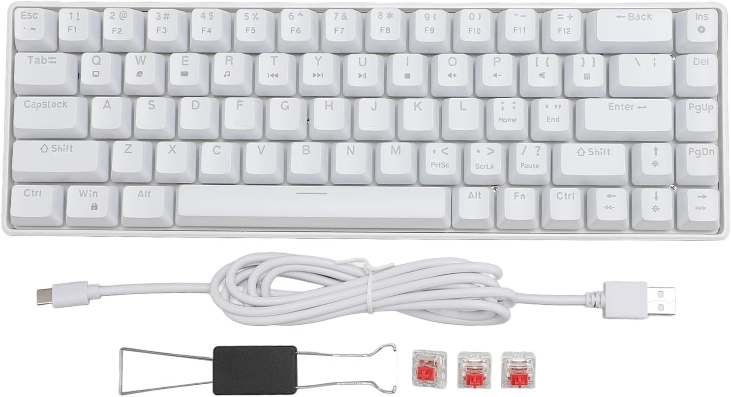 60% Gaming Mechanical Keyboard, 68 Keys Compact Keyboard with Red Switches, RGB LED Backlit Mechanical Keyboard for Laptop Tablet PC image number 4