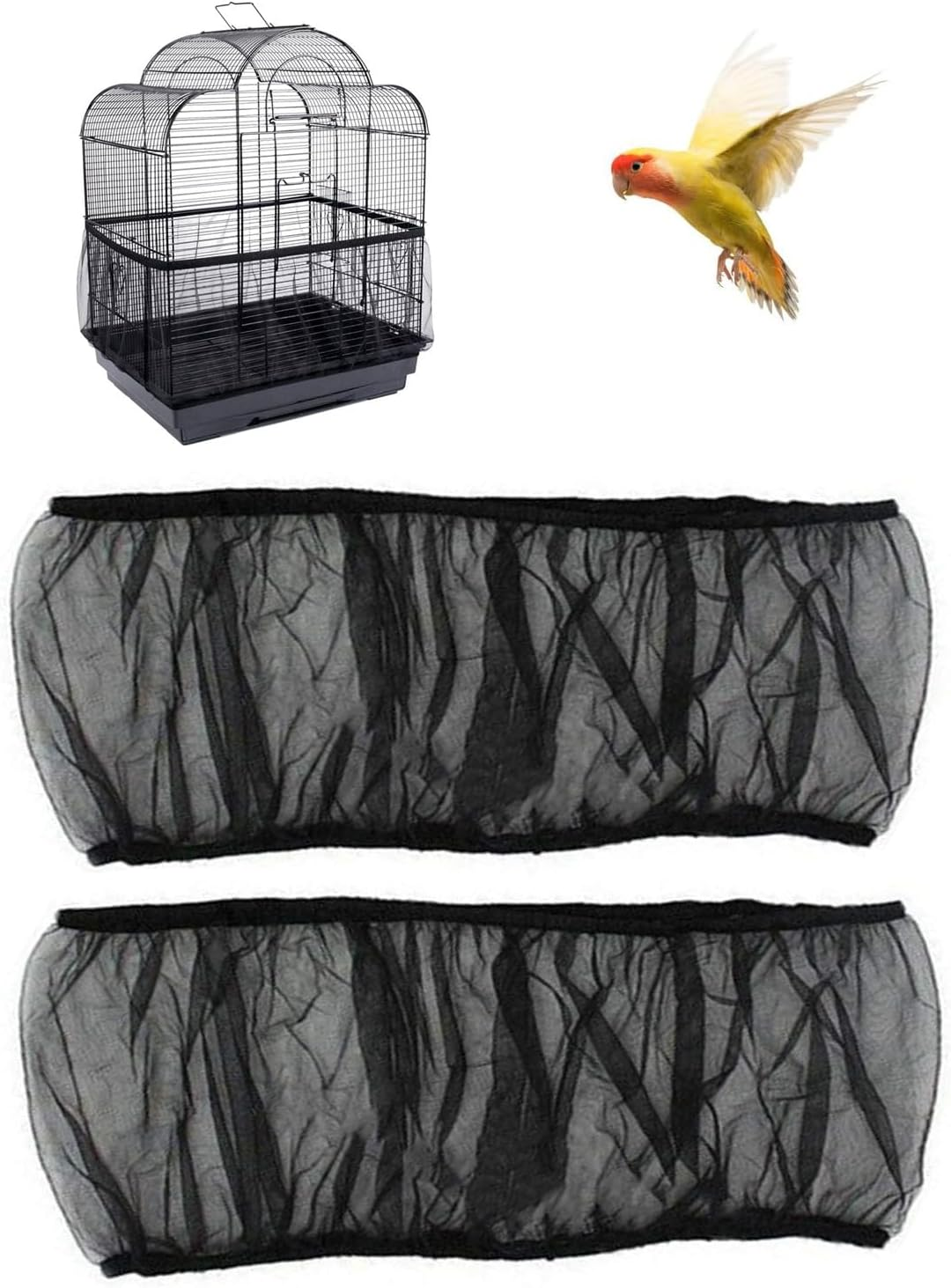 Tjhypenete 2 PCS Bird Cage Cover, Universal Bird Cage Seed Catcher, Ventilated Nylon Large Size Bird Cage Cover, Parrot Guard Net Cover, Birdcage Mesh Stretchy Skirt for Parakeet round Square Cage image number 1
