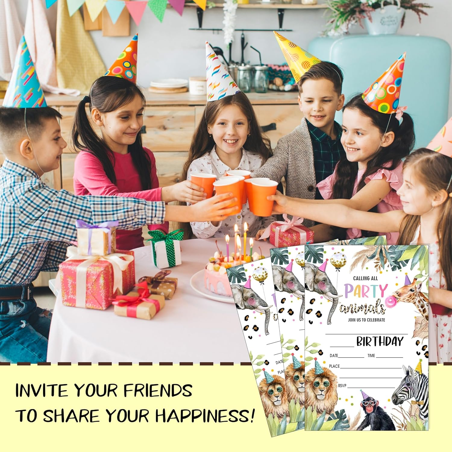 Calling All Party Animals Safari Style Fill-In Birthday Invites(4"X6"), Jungle Animals Birthday Invitations with Envelopes(20-Pack), Birthday Party Supplies for Boys & Girls, Teen, Kids-A01 - Fairy image number 5