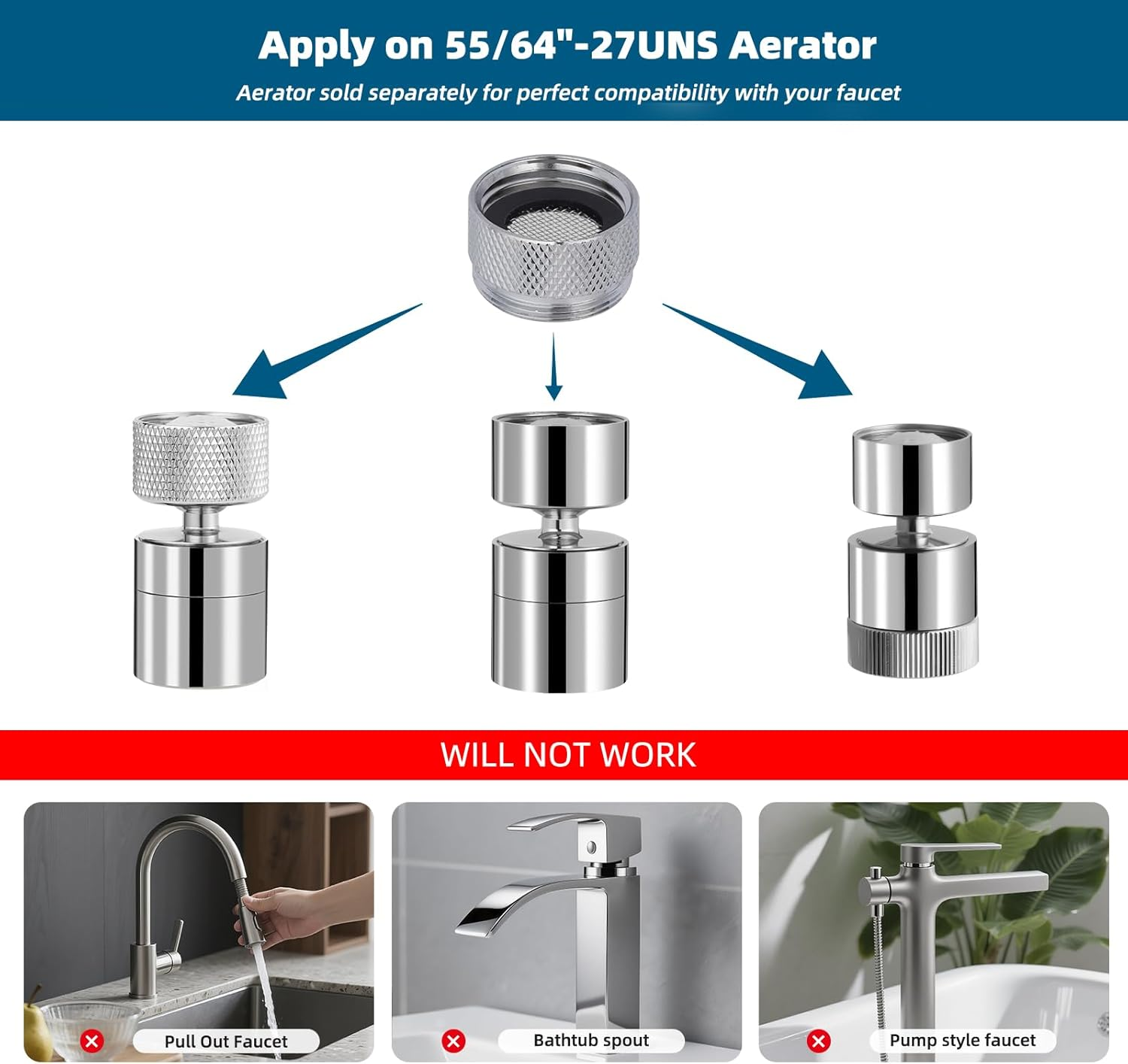 Hibbent 11 Pieces Faucet Adapter Kit, Kitchen Sink Brass Aerator Adapter Set, Male Female Sink Faucet Adapter Connecting Style Faucets, Standard Hose, Chrome Finished