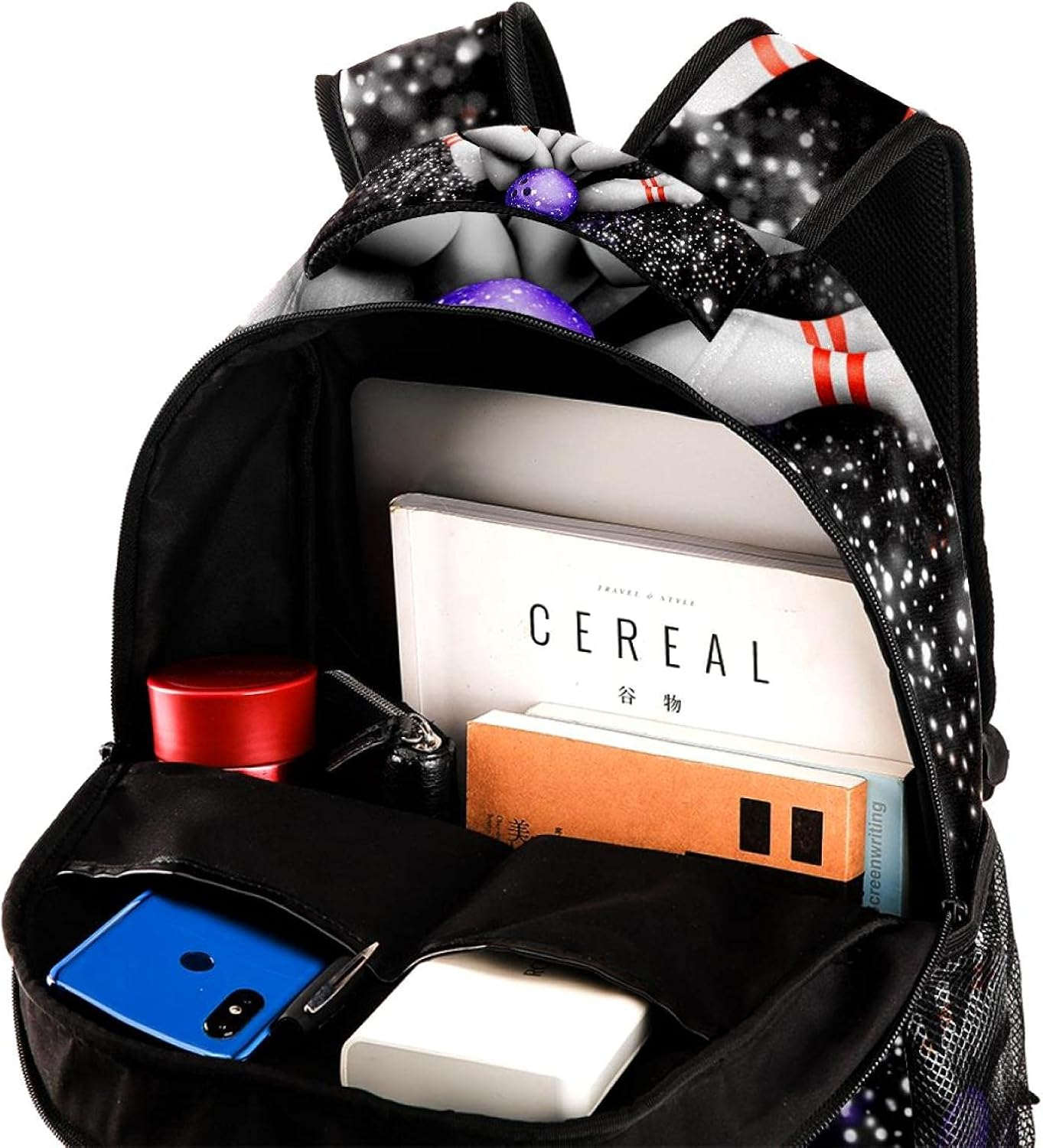 3D Bowling Skittles with Sparkle Effect Backpack Students Shoulder Bags Travel Bag College School Tote Backpacks image number 1