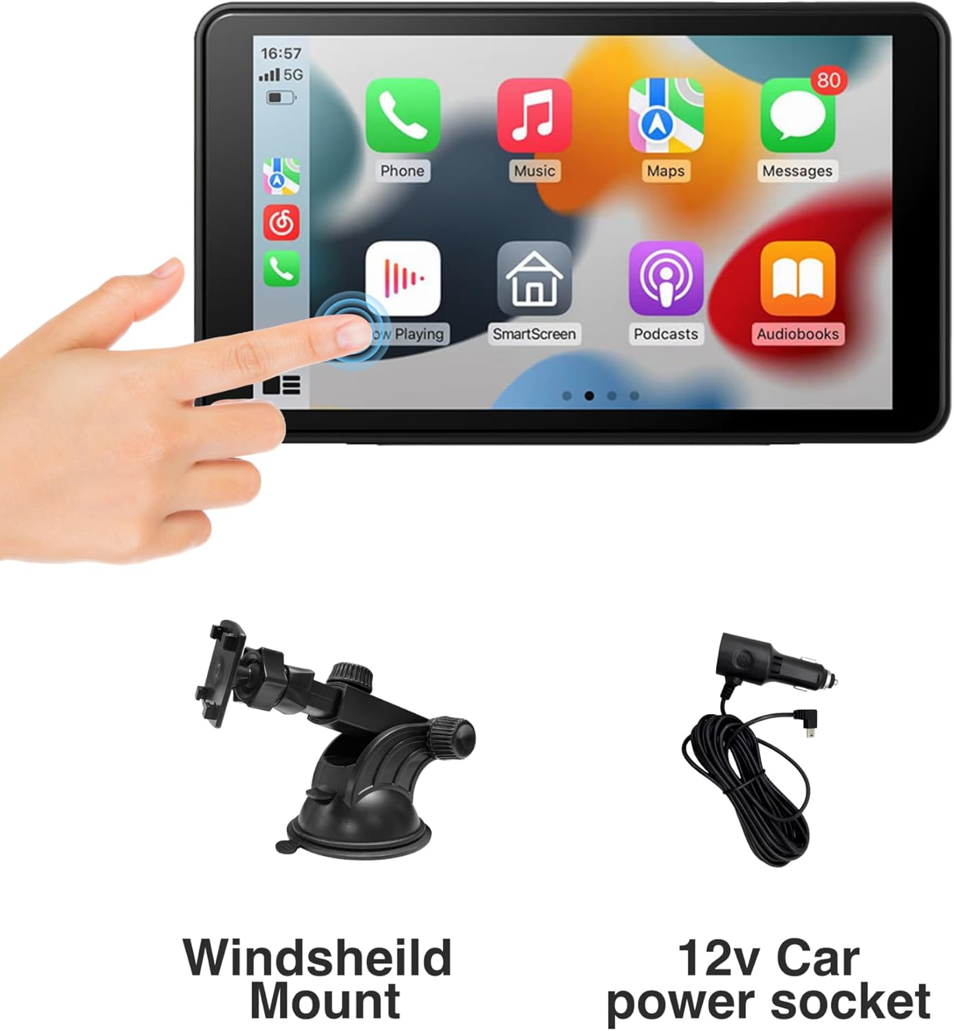 Laser 7-Inch Portable Wireless Carplay/Android Auto Touchscreen, Real-Time Navigation, Voice Control, Bluetooth and Wi-Fi, IPS Display - Supports Bluetooth Transmitter and Apple Carplay Integration image number 3