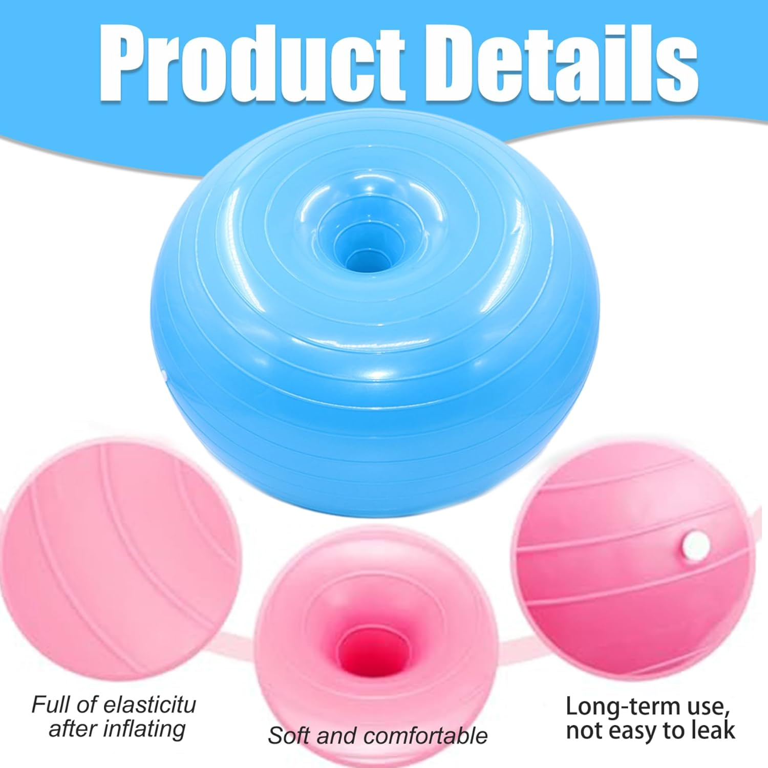 20 Inch Fitness Ball Inflatable Doughnut Exercise Stability Ball Anti-Burst Donut with Inflator Blue image number 4