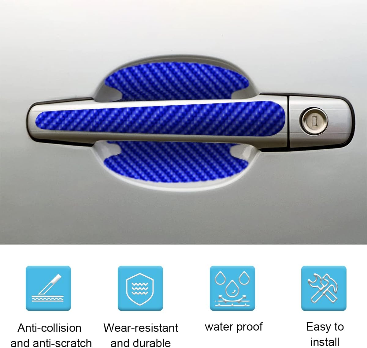8PCS Car Door Handle Scratch Protectors, Carbon Fiber Car Door Handle Bowl Sticker, Universal Auto Doors Handles Paint Guard Cover, Doors Handles Cup Protective Film for Cars (Blue)