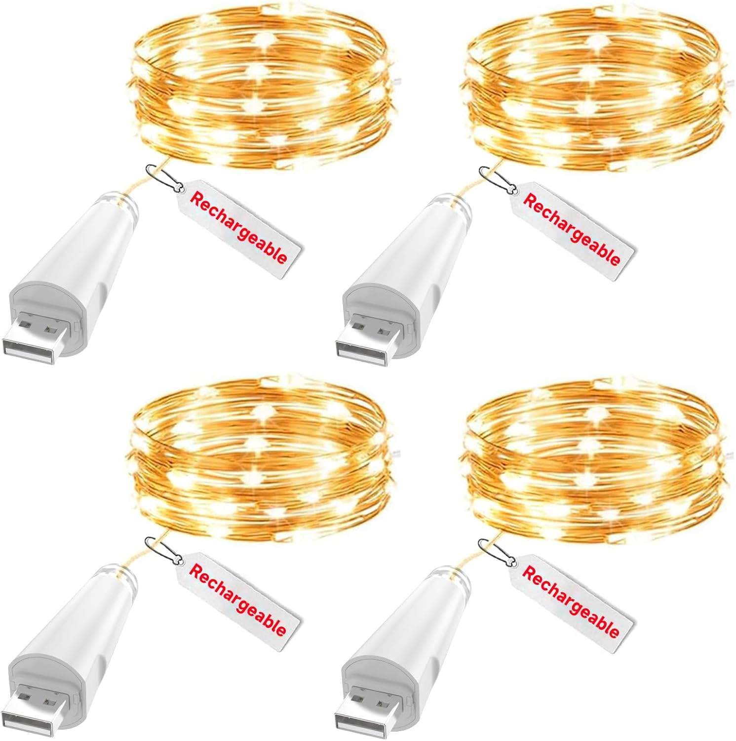 OUSMIN 20 LED Rechargeable Fairy Lights Battery Operated Mason Jar Wedding Table Decoration Christmas image number 3