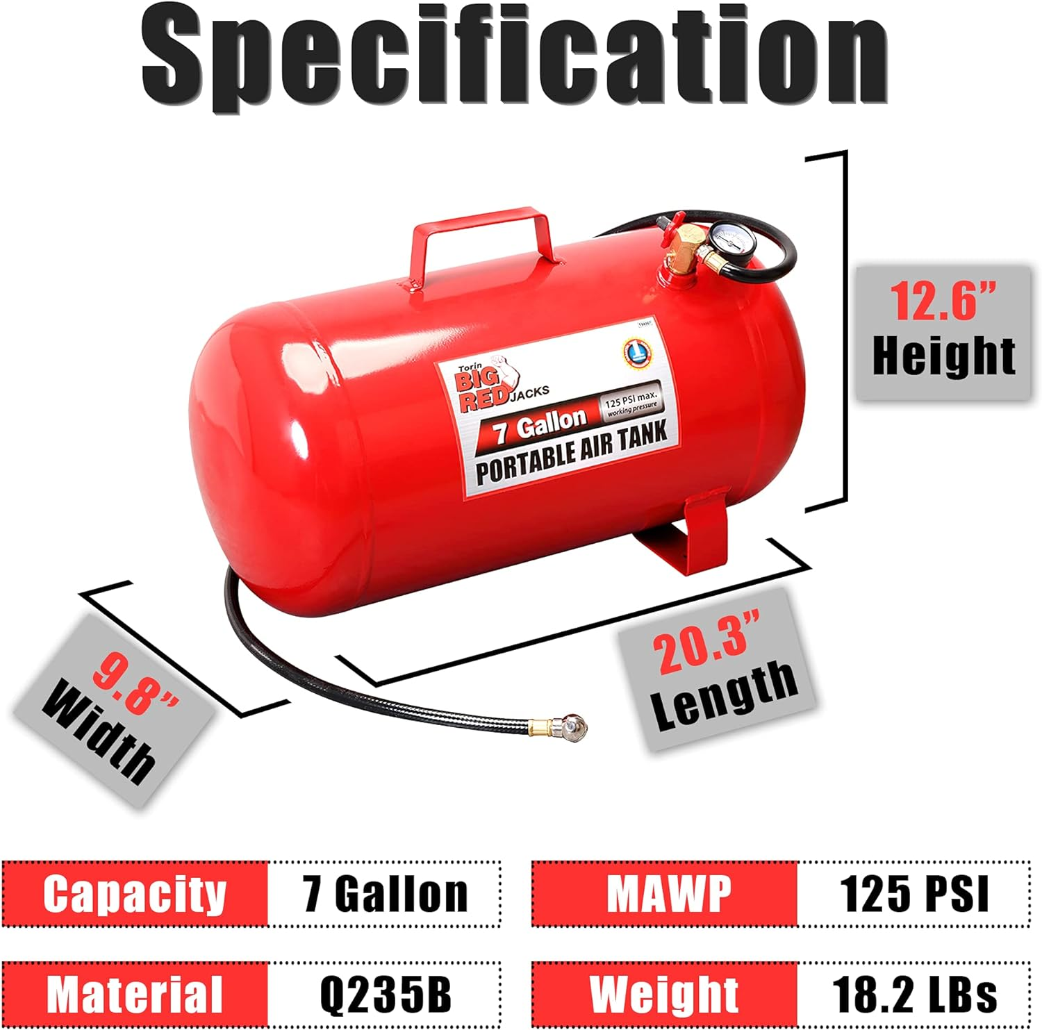 Big Red Torin T88007 Portable Air Tank, 7 Gallon Capacity image number 5