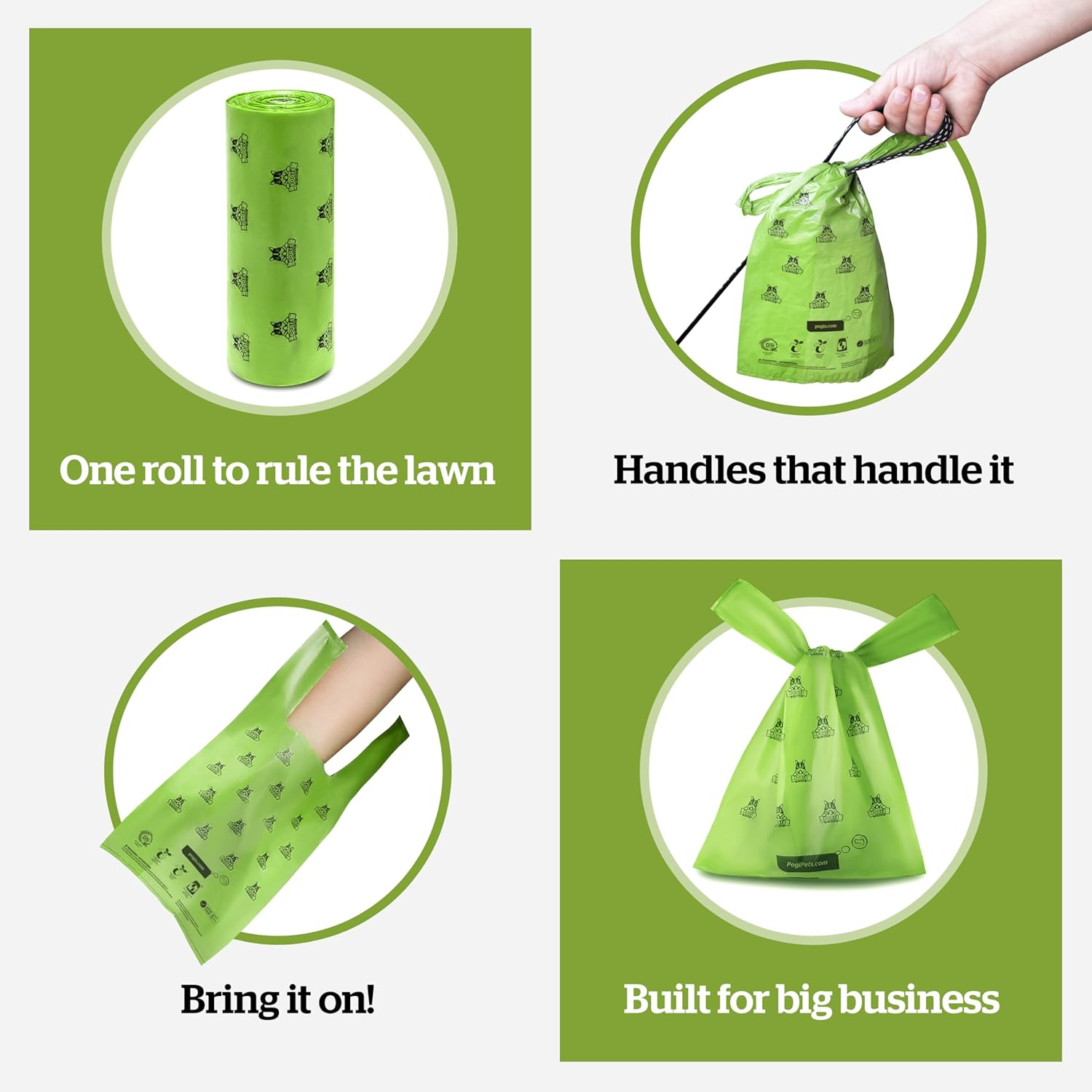 Pogi'S Compostable Poop Bags - 120 Dog Poop Bags with Easy-Tie Handles - Leak-Proof, Plant-Based, ASTM D6400 Certified Home Compostable Waste Bags for Dogs (120 Bags with Handles) image number 5