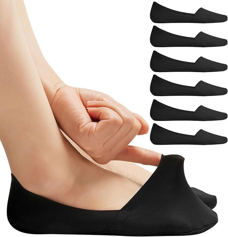 No Show Socks for Women, Non Slip Nylon Thin Footies Invisible Silky Low Liner Socks for Loafers Flats 6 Pairs