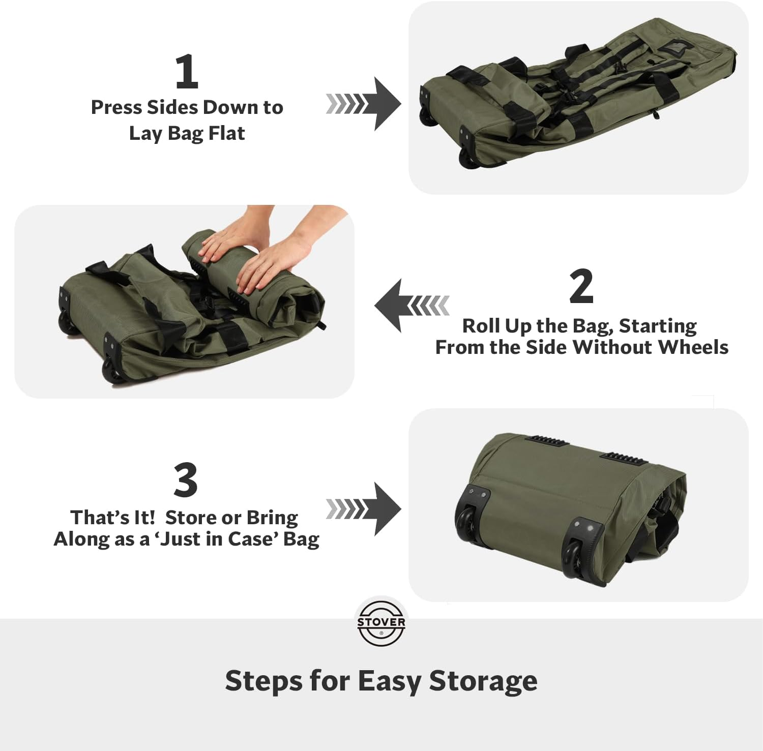 STOVER 100L Rolling Duffel Bag with Wheels, X-Large Durable Travel Duffle + Toiletry Bag, Heavy Duty, Packable with Shoulder Straps- Use as Luggage or Backpack, Men/Women (Green) image number 6