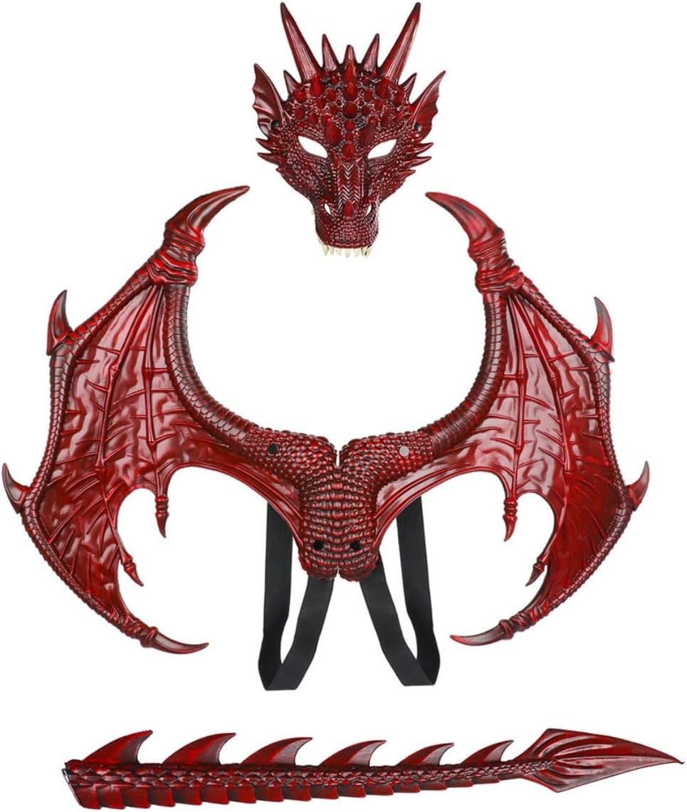 Costume Bay Dragon Wing Set with Mask and Tail, Waterproof and Foldable, Soft Non-Toxic Material, Perfect for Dragon or Vampire Cosplay, Halloween, and Costume Parties