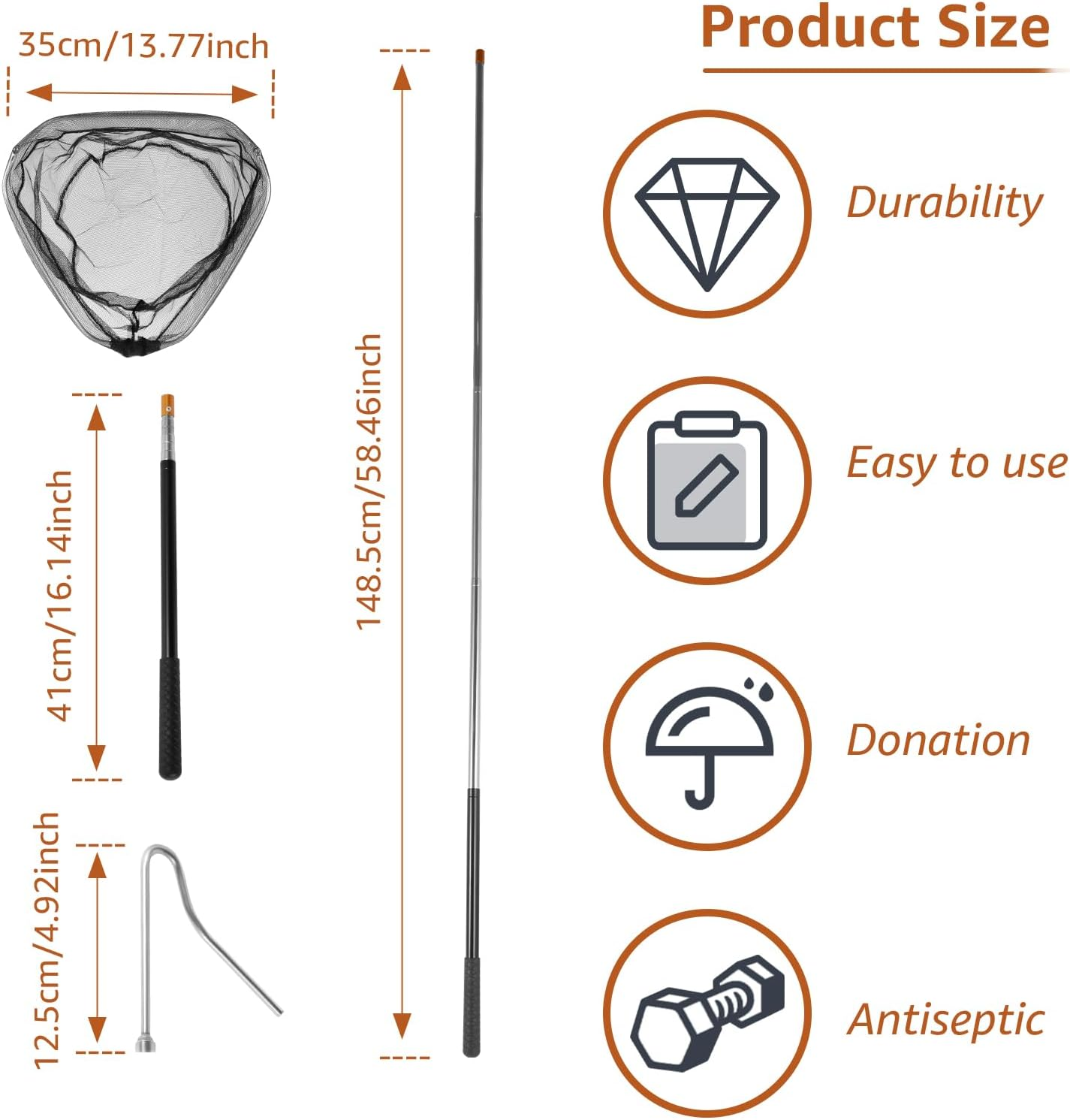 Telescopic Chicken Net Catcher 58.5 Inch Chicken Catching Net with Handle Stainless Steel Pole Poultry Catcher Leg Hook for Catching Poultry Chickens Turkeys Geese Ducks Fish image number 4