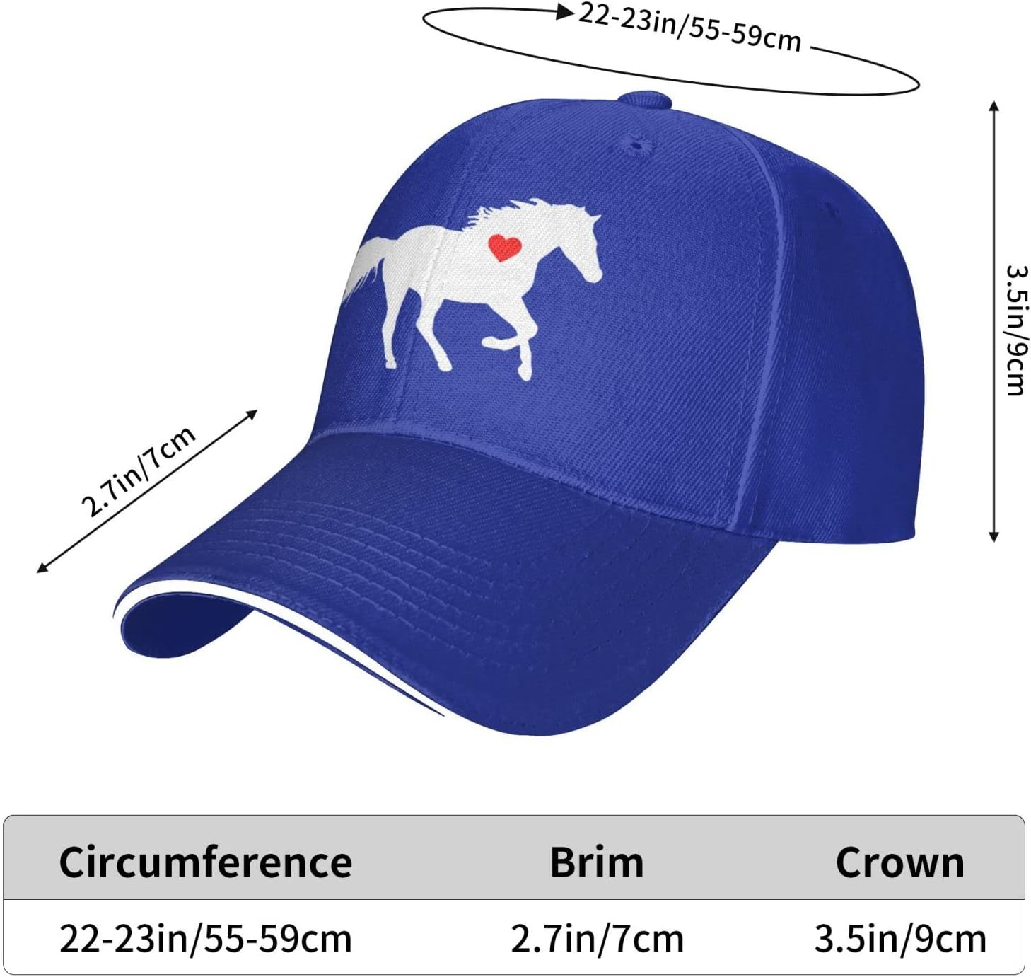 Flyjbs Unisex Running Horse Heart Baseball Hat, Baseball Cap Adjustable Hunting Cap for Men Women image number 3
