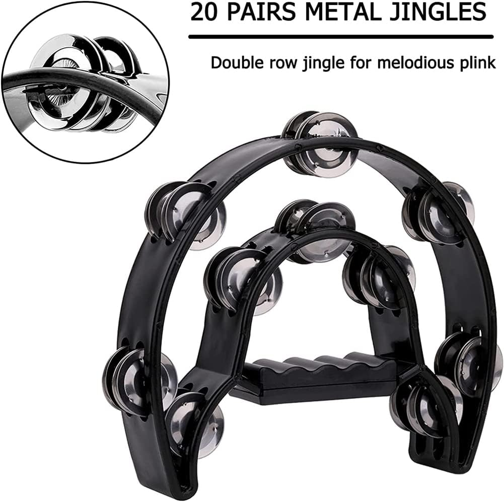 Qeunrtiy 2Pack 10 Inch Double Tambourine for Adult,Half Moon Musical Tambourine 20 Metal Jingles Hand Percussion Drum image number 1