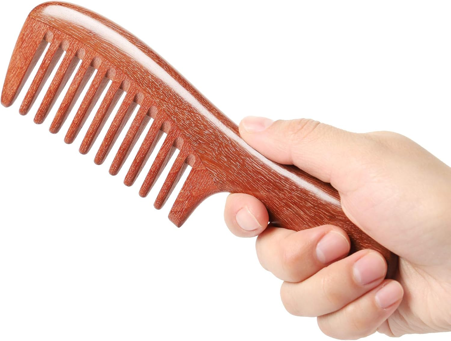 Onedor Handmade 100% Natural Red Sandalwood Hair Combs - Anti-Static Sandalwood Scent Natural Hair Detangler Wooden Comb (Red Sandalwood Extra Wide Tooth) image number 3