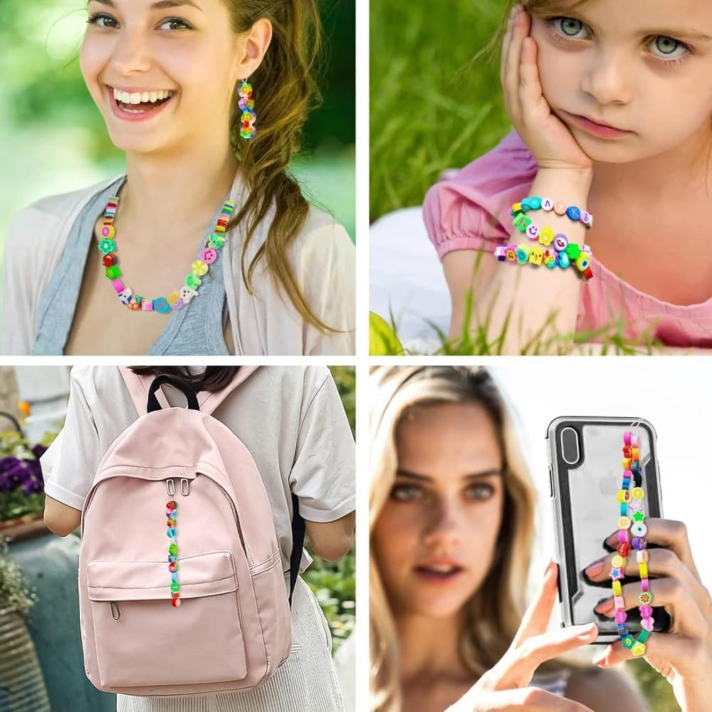 1000PCS Craft Beads Set, Colourful Polymer Beads with String, DIY Jewellery Making Kit image number 4