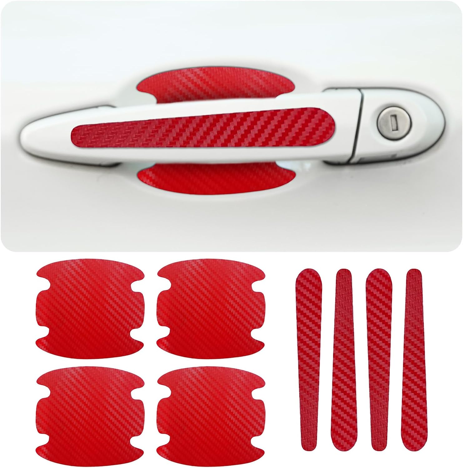 8PCS Carbon Fiber Car Door Handle Scratch Protectors, Universal Paint Guard Sticker for Door Handle Bowl, Fits Most Cars, Trucks, Suvs (Red)