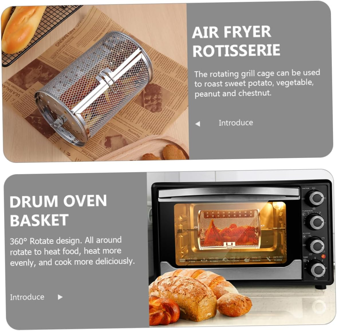 VANZACK Rotisserie Oven Accessories BBQ Vegetable Grill Basket Air Fryer Rotisserie Basket image number 3