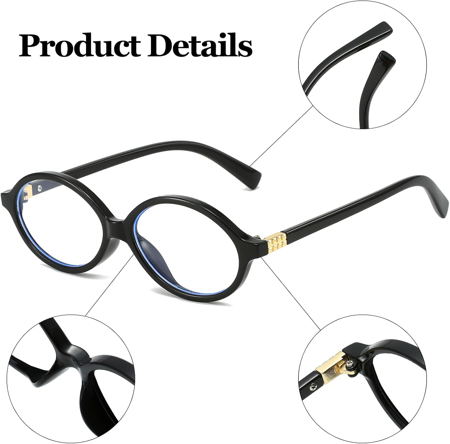 LJCZKA Oval Blue Light Glasses for Women Men Computer Glasses Oval Frame anti Eyes Strain Headache Unisex for Reading Texting Gaming - Black + Leopard image number 5