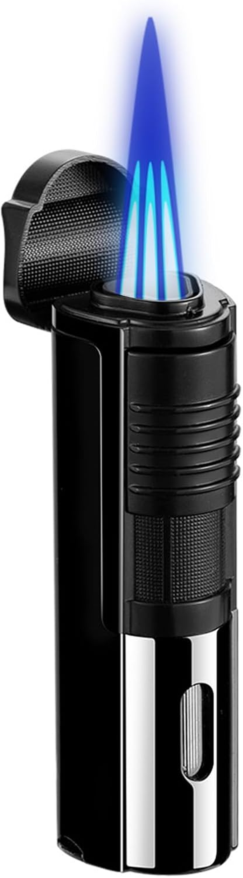 FOJI Triple-Flame Jet Torch Lighter, Mini Butane Torch with Refillable Butane System, Built-In Cutter & Adjustable Flame &ndash; Windproof Fire Starter for Candles, Camping, and Outdoor Adventures (Gray)