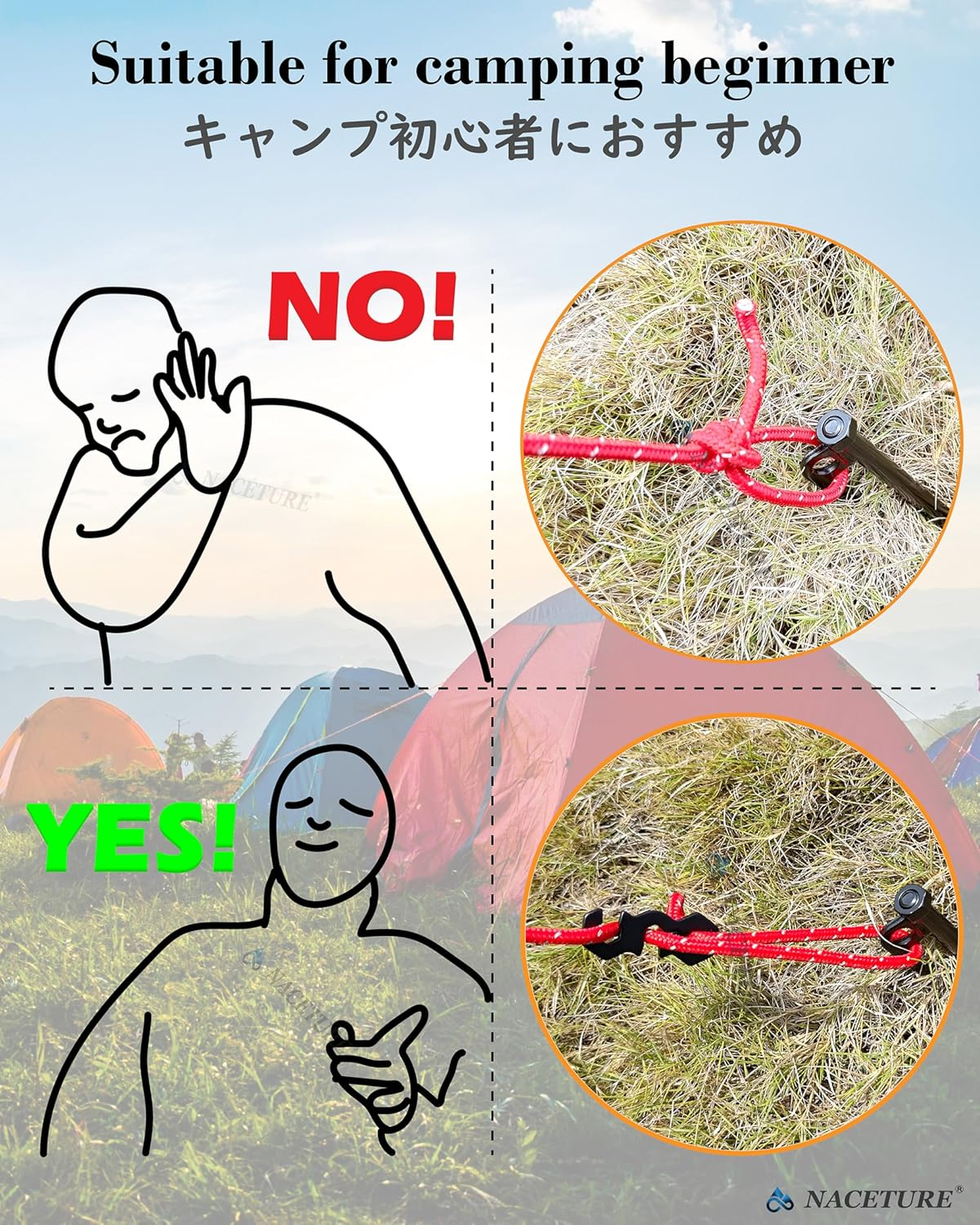 NACETURE Aluminum Alloy Rope Tensioner Camping Tent Guyline Cord Adjuster Camping of Gear for Camping, Hiking, Backpacking Ultralight Tent Stakes Guy Lines Tensioner Tent Cord (Black 20 Pack) image number 3