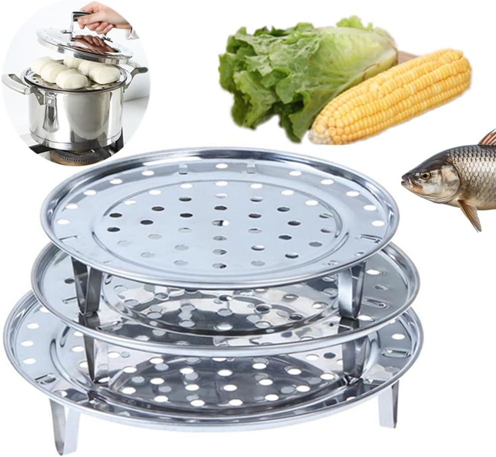 3 Pcs round Stainless Steel Steamer Rack,Granmagazz Steamer Rack Holder Stainless Steel Steaming Tray Multi-Functional Steamer Basket Steamer Insert for Food and Dumplings Vegetable Seafood Cooking image number 1