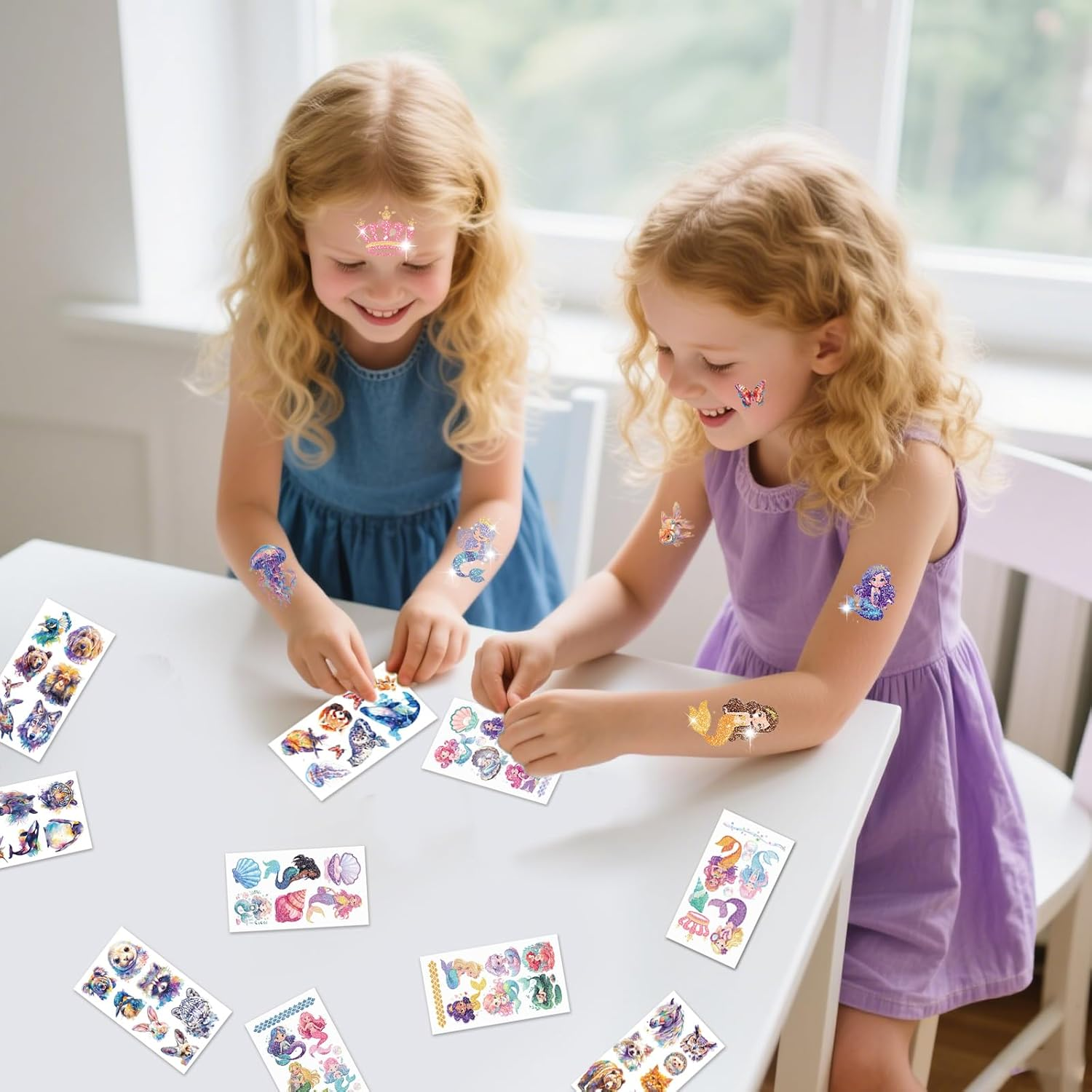 20 Sheets Temporary Tattoos for Children, with Watercolour Animals and Glitter Tattoo Mermaid, Easy to Paste Children'S Tattoos for Boys and Girls Such as Parties and Festivals image number 1